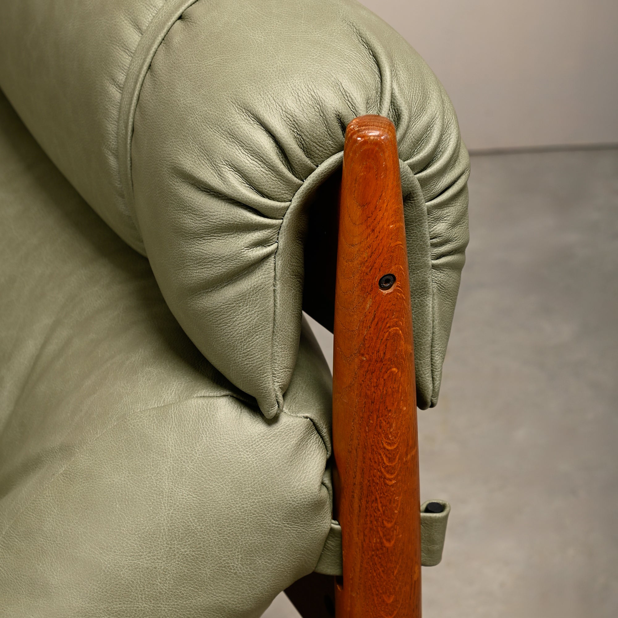 Set_of_Brazilian_Style_Oak_Lounge_Chair_and_Ottoman_in_Sage_Green_Leather,_1970s