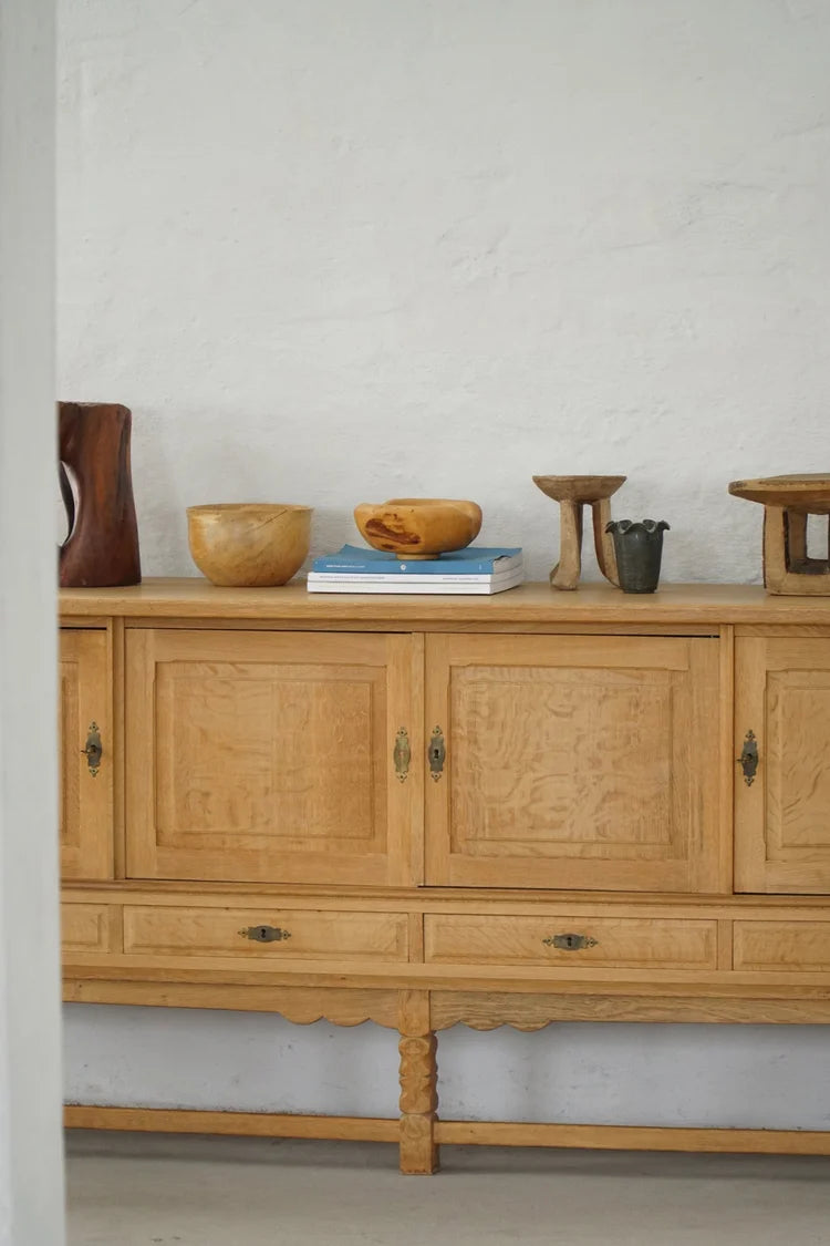 Low_Brutalist_Oak_Sideboard_by_Henning_Kjærnulf,_Danish_Mid_Century_Modern_Credenza,_1960s