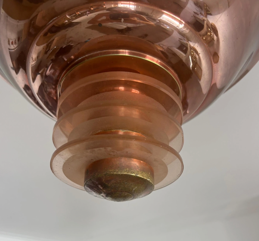 French_Art_Deco_Copper_and_Rosé_Sandblasted_Glass_Chandelier,_1930s