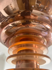 French_Art_Deco_Copper_and_Rosé_Sandblasted_Glass_Chandelier,_1930s