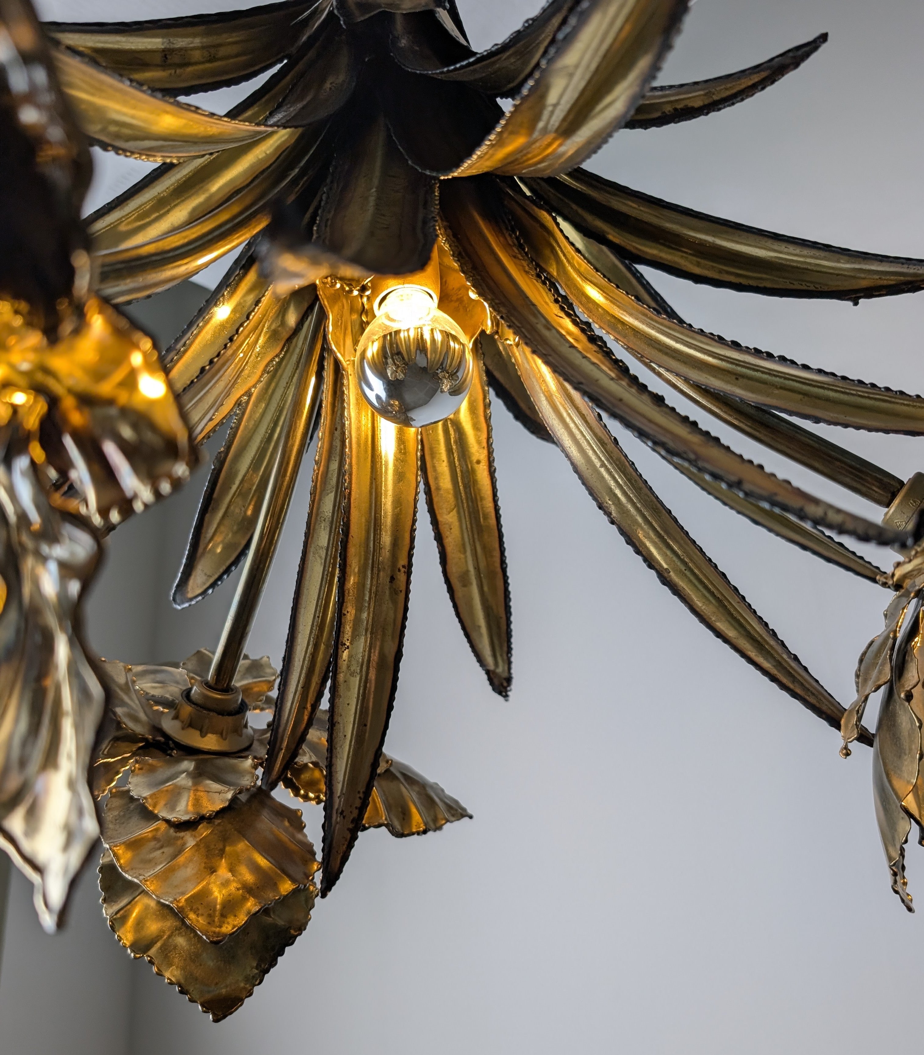 1970s_Maison_Jansen_Brass_Floral_Chandelier,_Sculptural_Leaf_and_Flower_Ceiling_Light,_French_Design
