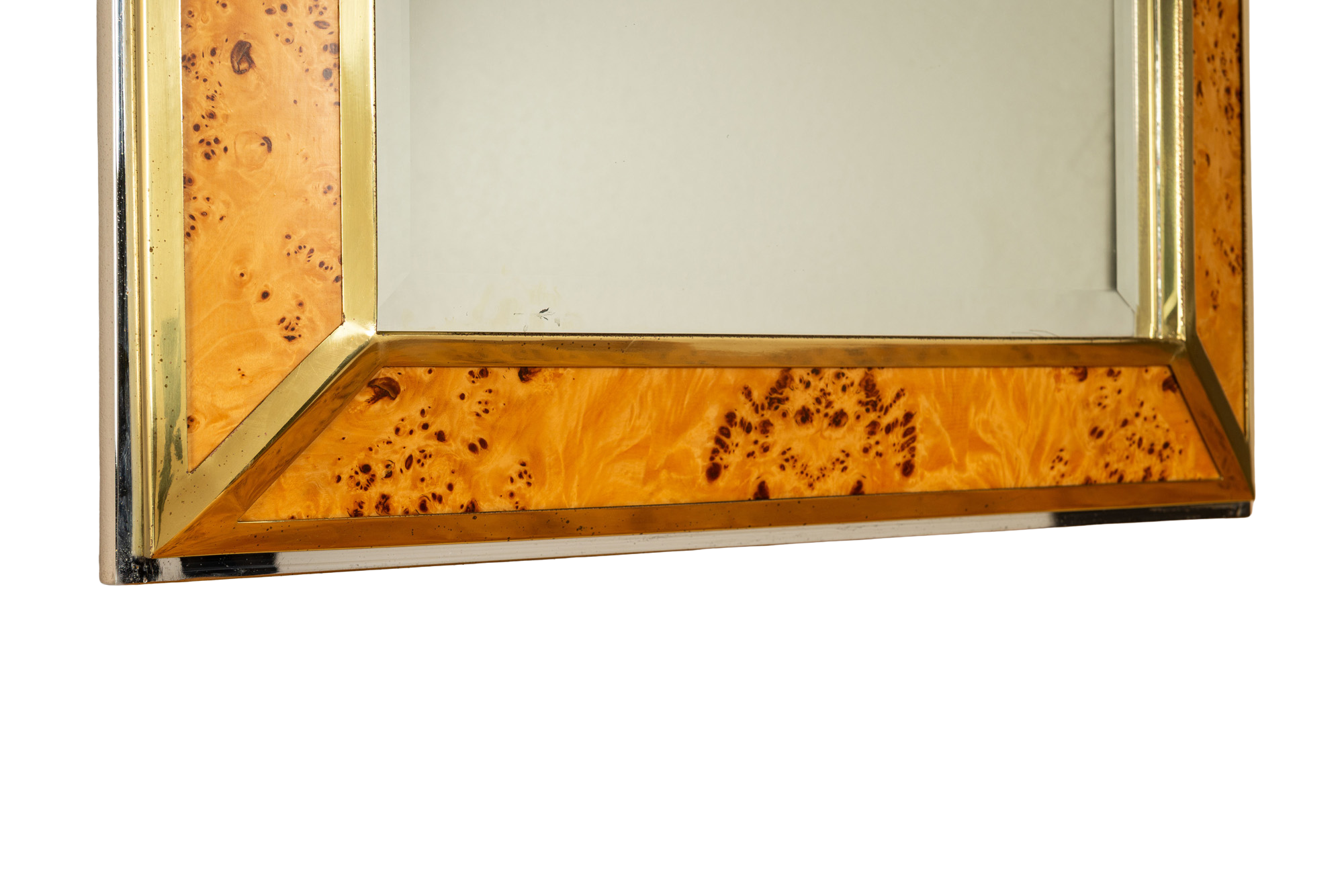 Console_and_Mirror_Set_by_Mario_Sabot_and_Willy_Rizzo_in_Burl_Wood_and_Brass,_Italy_1970s