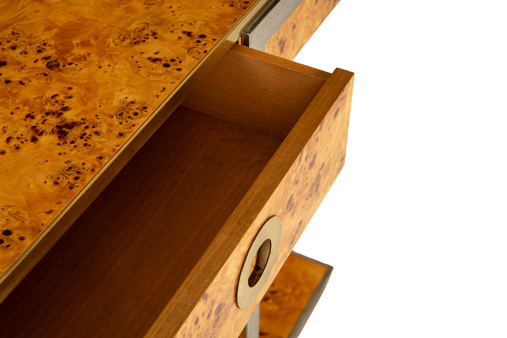 Console_and_Mirror_Set_by_Mario_Sabot_and_Willy_Rizzo_in_Burl_Wood_and_Brass,_Italy_1970s
