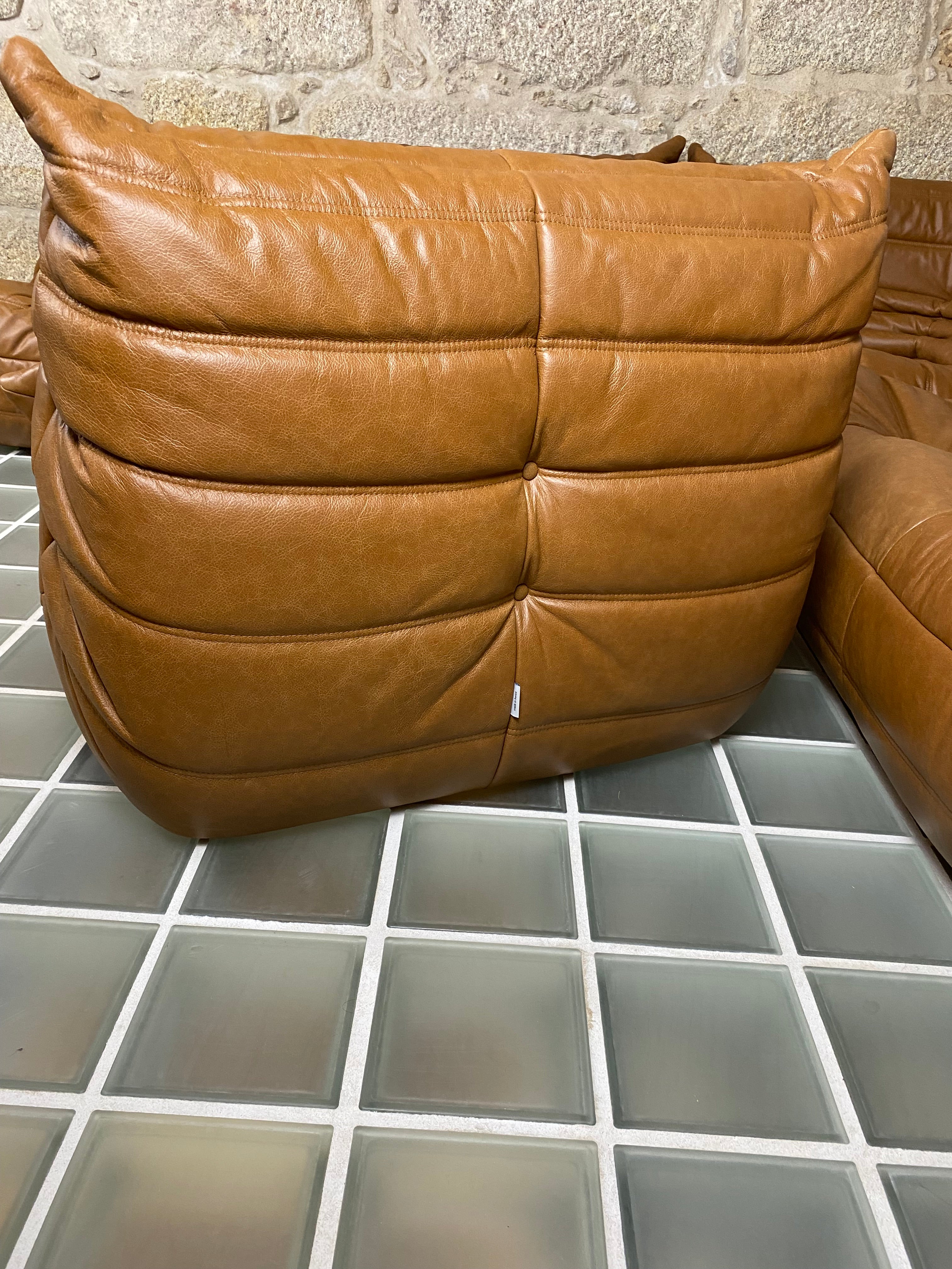 Set_of_5_Maroon_Leather_Togo_Sofa_by_Michel_Ducaroy_for_Ligne_Roset