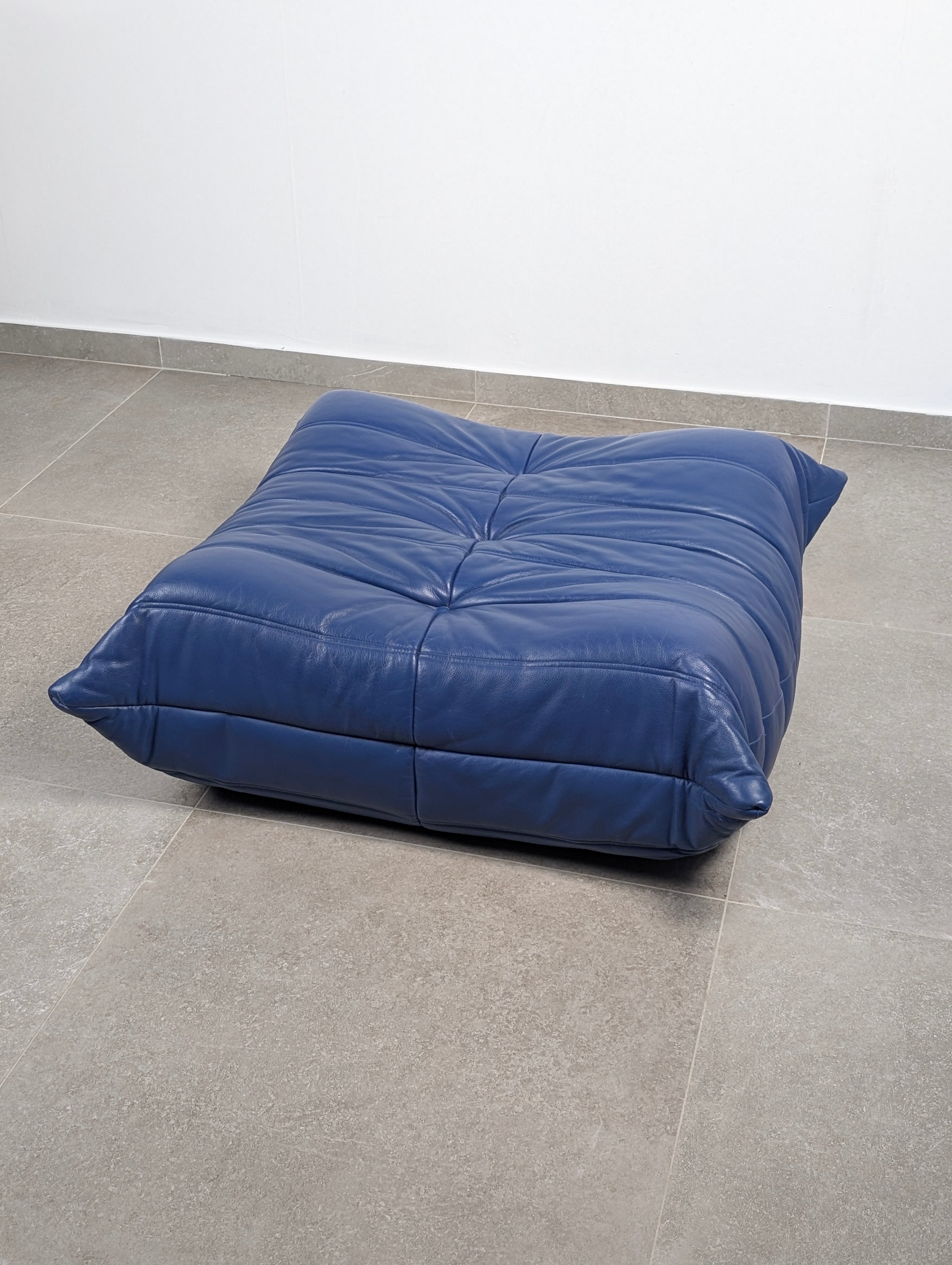 Michel_Ducaroy_Ligne_Roset_Blue_Leather_Togo_Ottoman_France_1980s