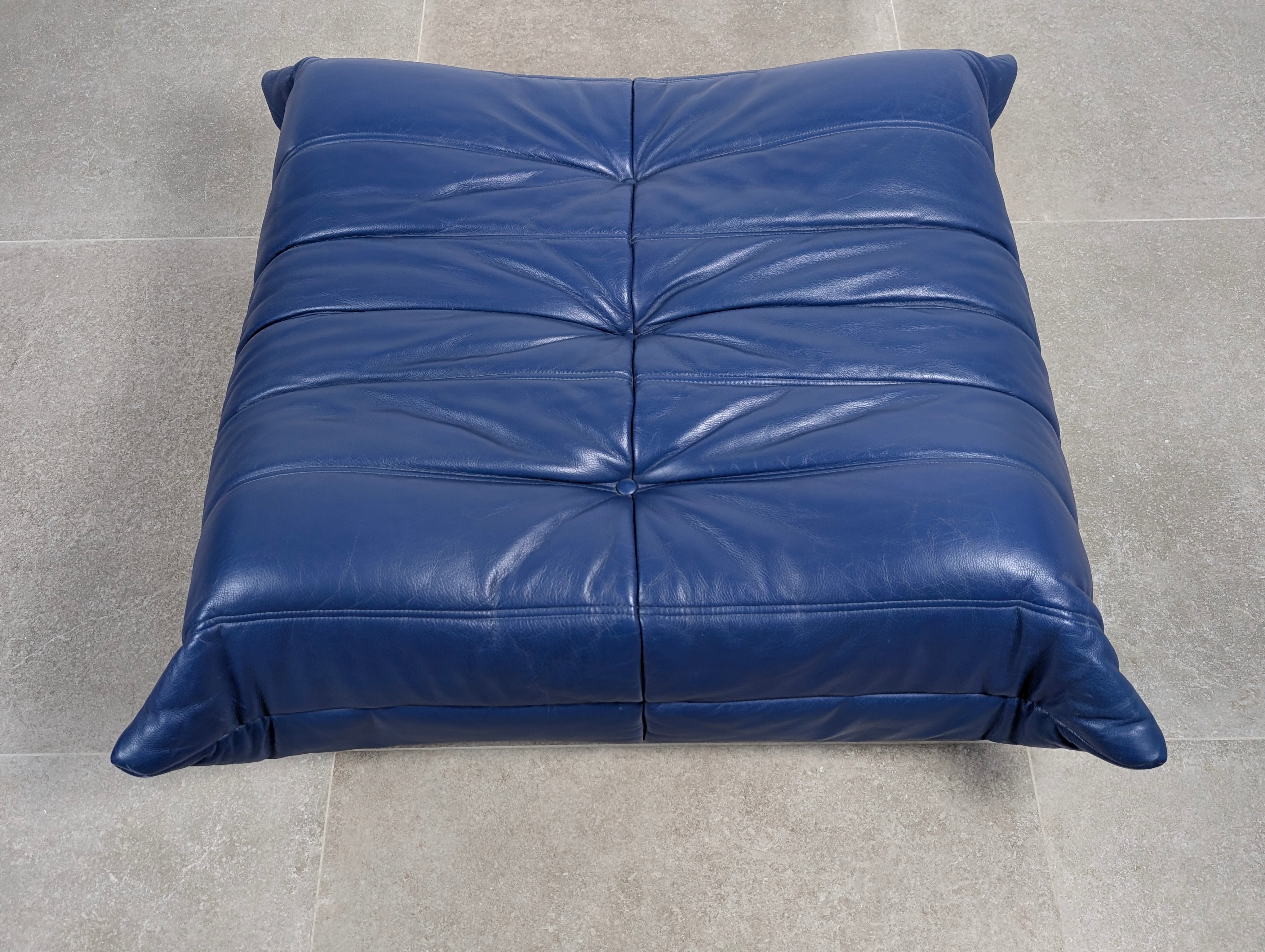 Michel_Ducaroy_Ligne_Roset_Blue_Leather_Togo_Ottoman_France_1980s