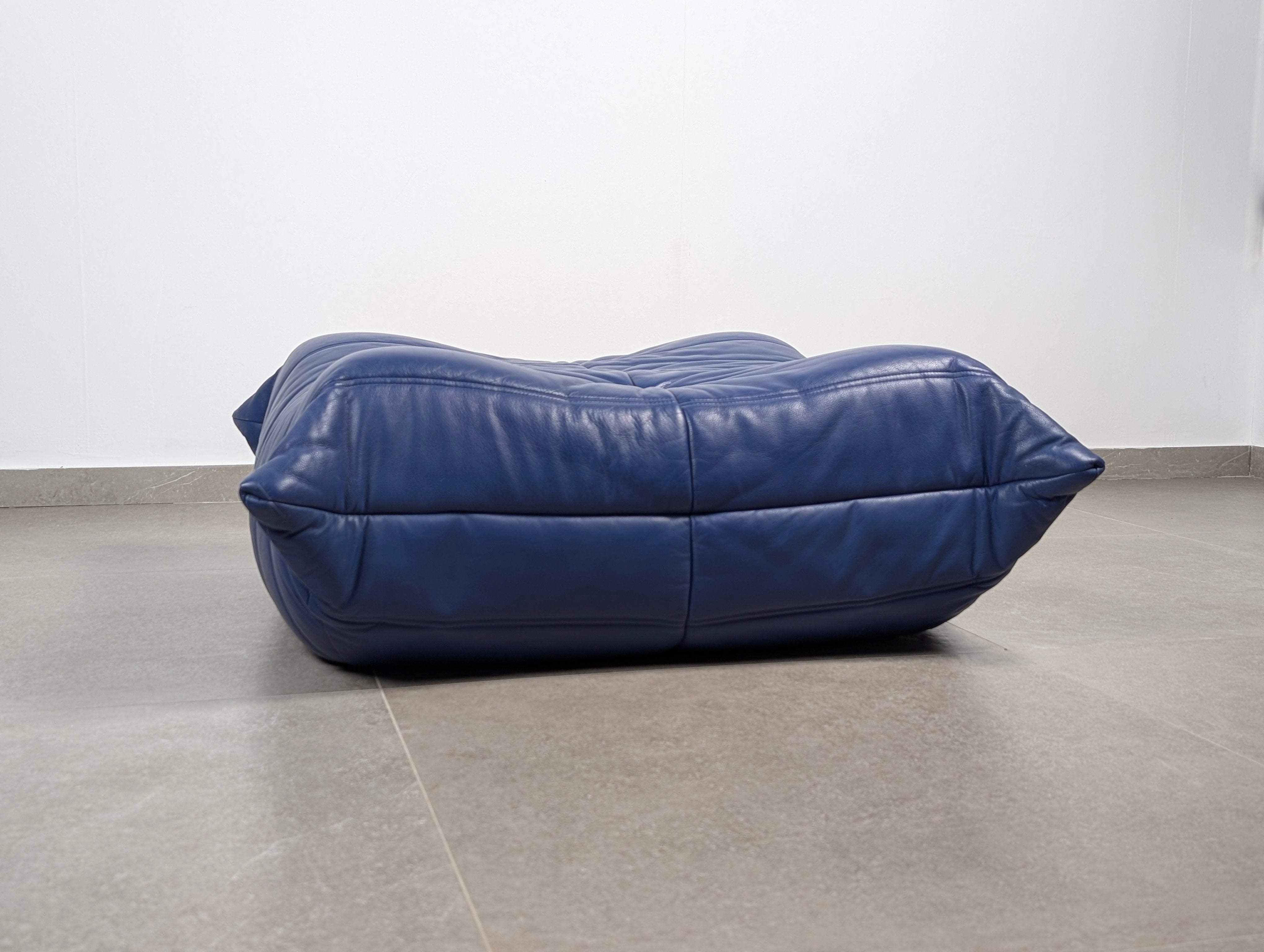 Michel_Ducaroy_Ligne_Roset_Blue_Leather_Togo_Ottoman_France_1980s