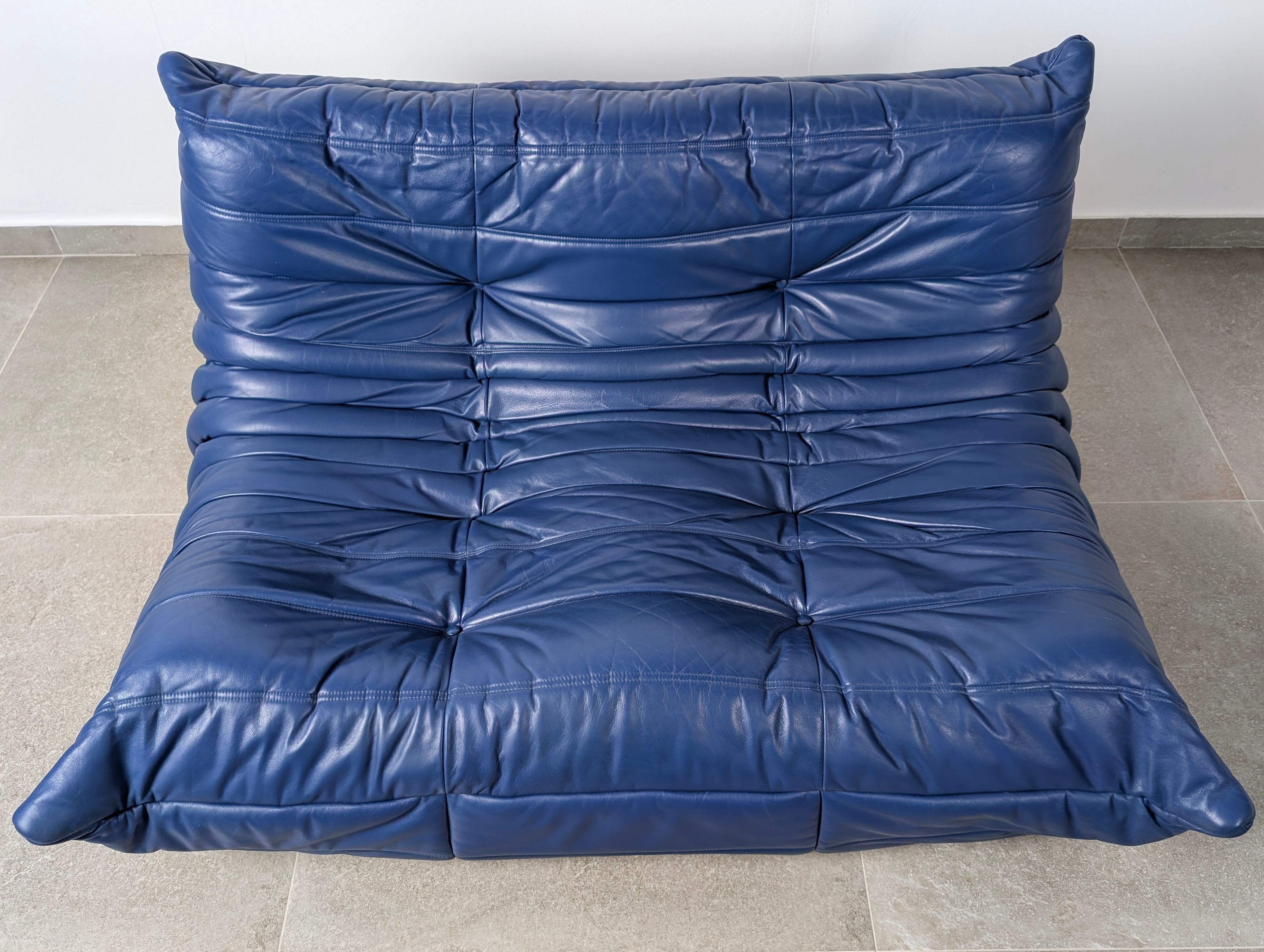Michel_Ducaroy_Togo_Loveseat_in_Blue_Leather_for_Ligne_Roset,_France,_1980s