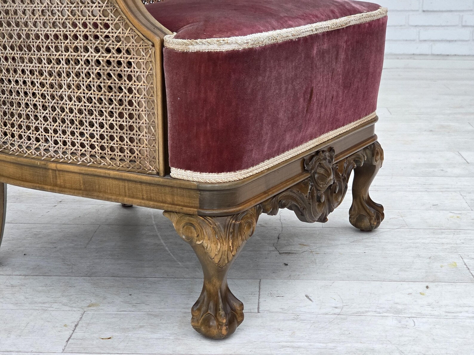Mid-20th-Century_Scandinavian_Armchair,_Oak,_Wool_&_Velour,_1940s_Denmark