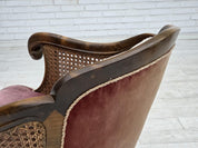 Mid-20th-Century_Scandinavian_Armchair,_Oak,_Wool_&_Velour,_1940s_Denmark