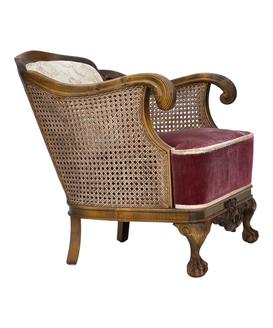 Mid-20th-Century_Scandinavian_Armchair,_Oak,_Wool_&_Velour,_1940s_Denmark