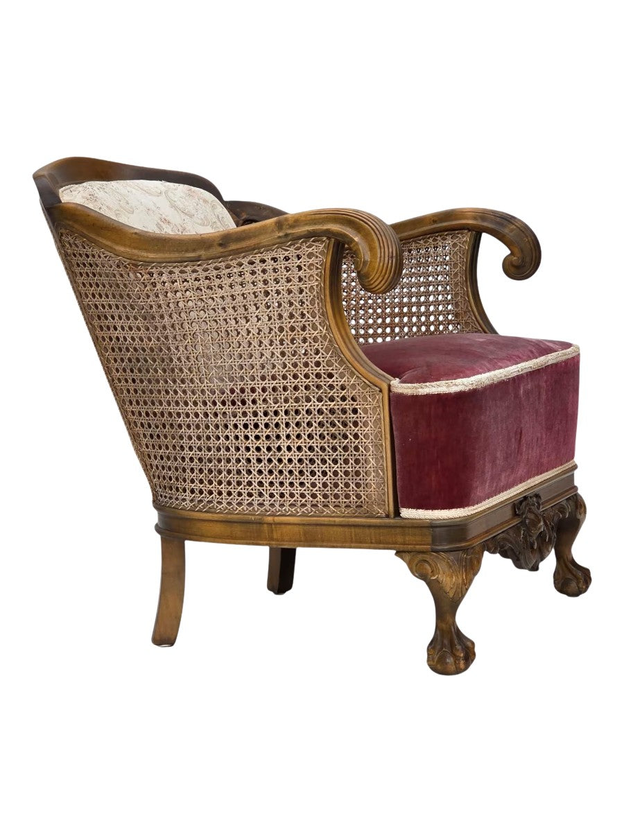 Mid-20th-Century_Scandinavian_Armchair,_Oak,_Wool_&_Velour,_1940s_Denmark
