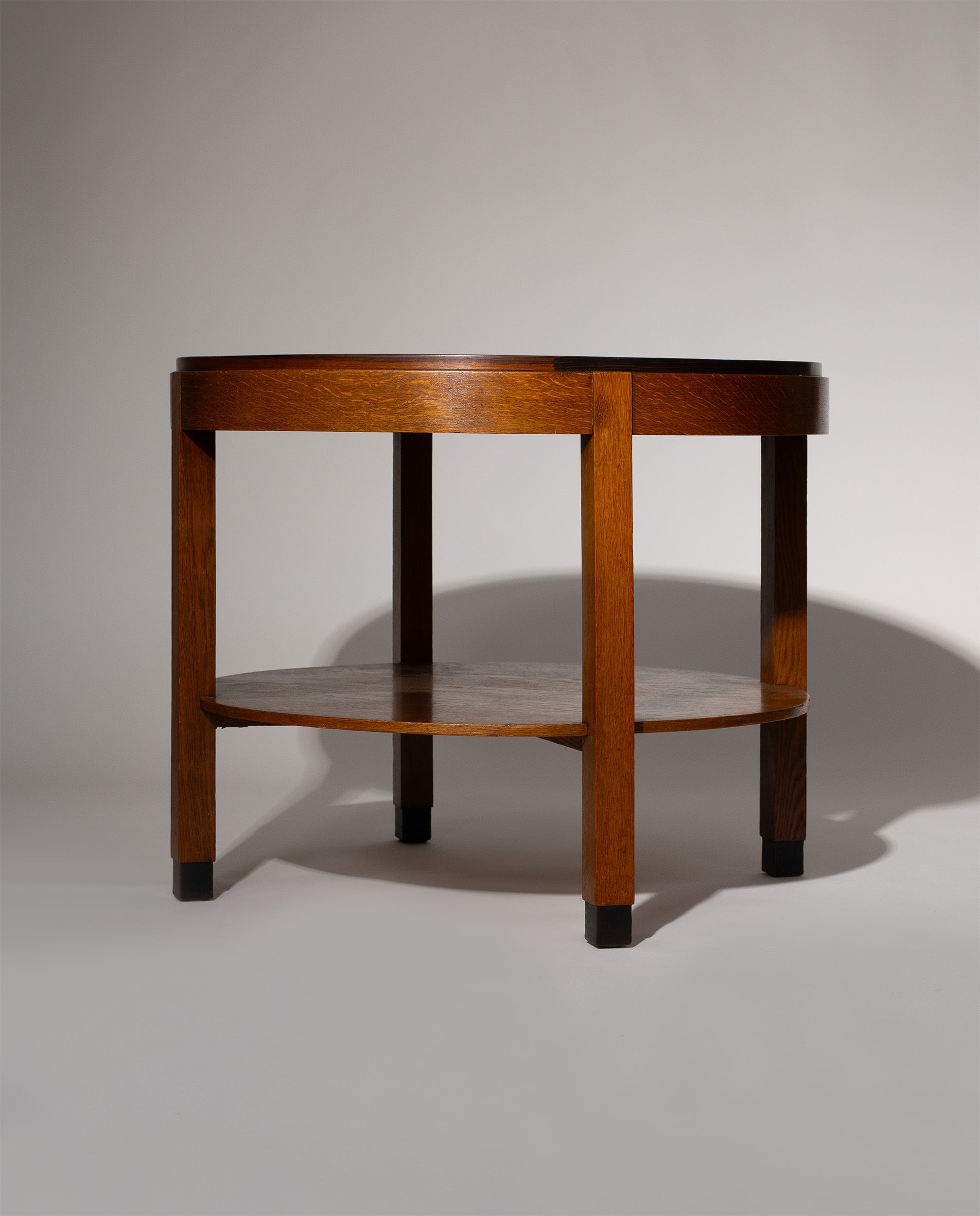 Amsterdam_School_Round_Oak_Side_Table,_Dutch_Design,_Circa_1920