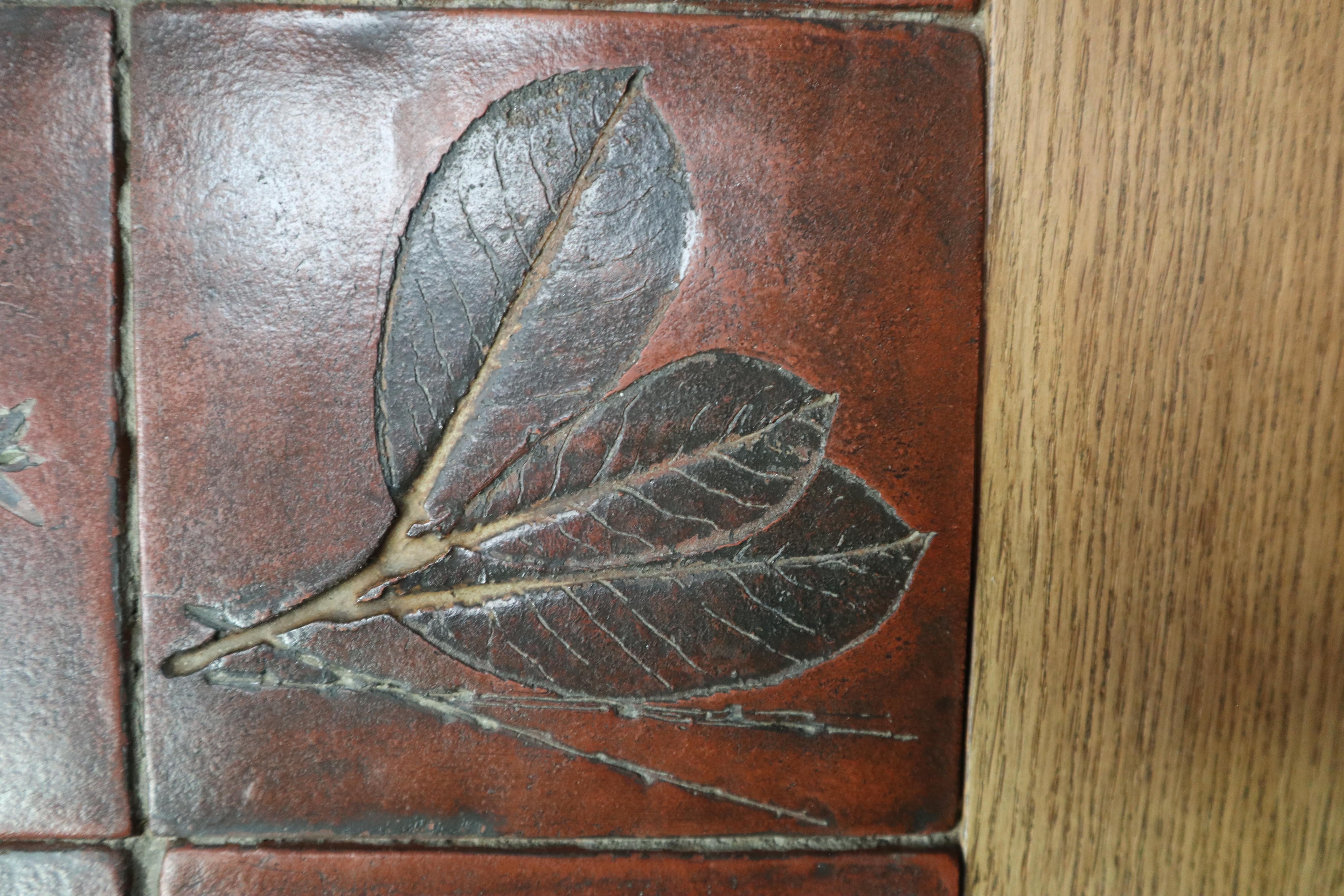Mid-Century_botanical_ceramic_tile_coffee_table_in_Oak,_1960s
