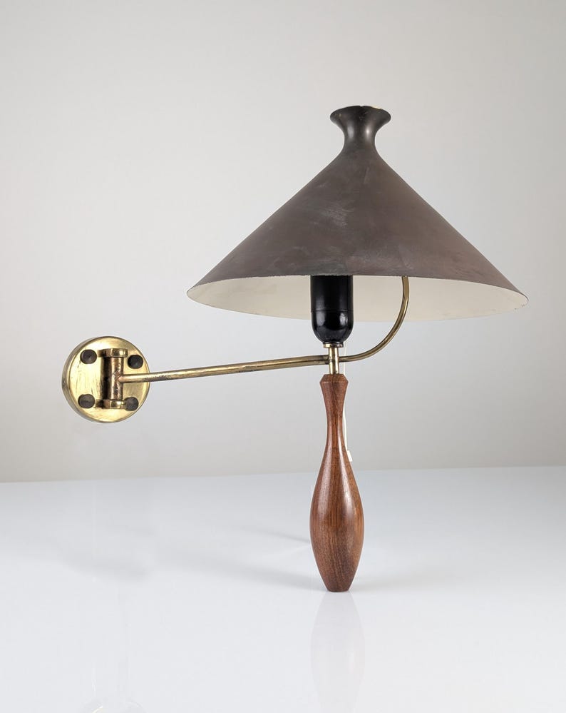 Mid-Century_Brass_and_Wood_Wall_Sconce_with_Black_Shade,_1950s