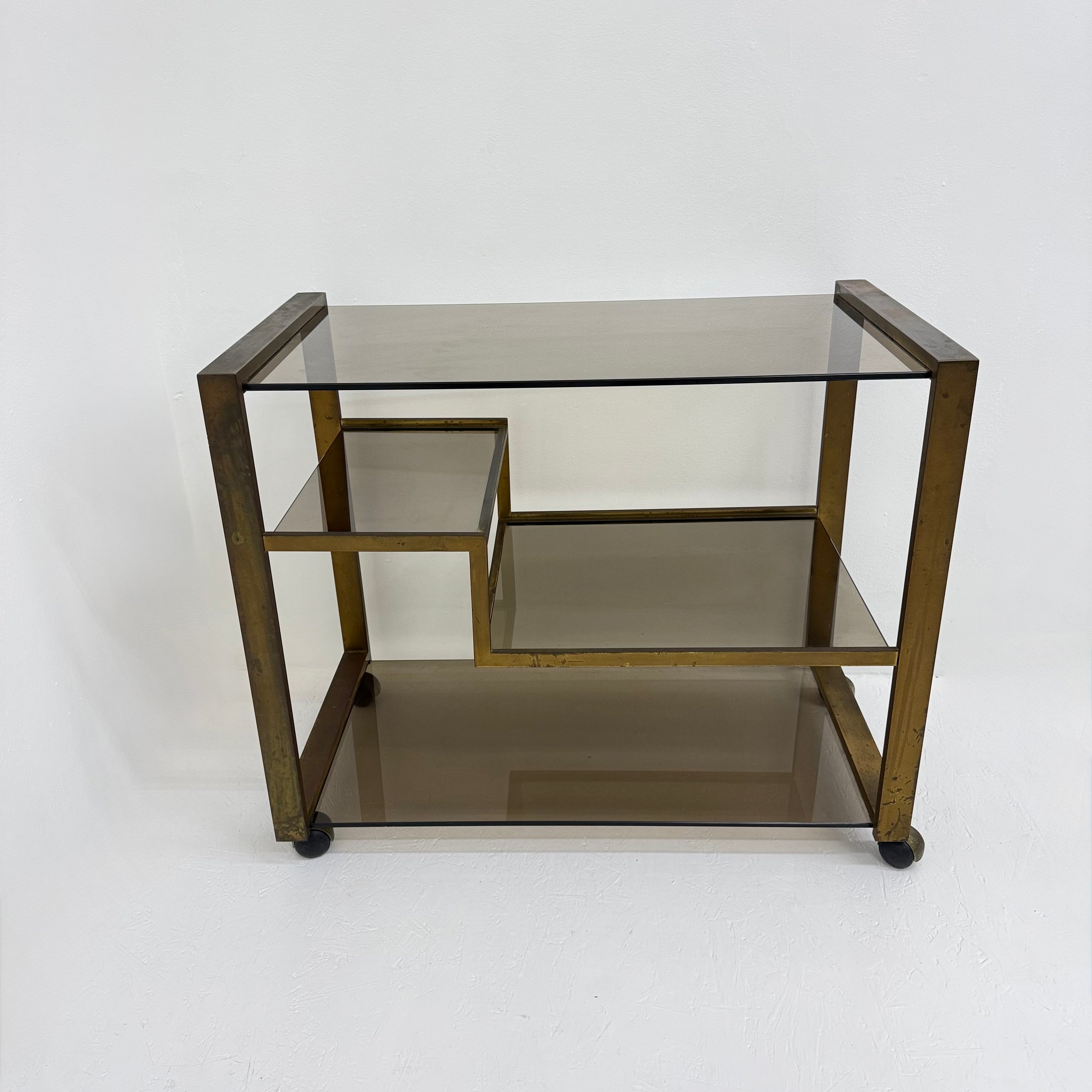 Mid-Century_Brass_Bar_Cart_with_Smoked_Glass,_1970s