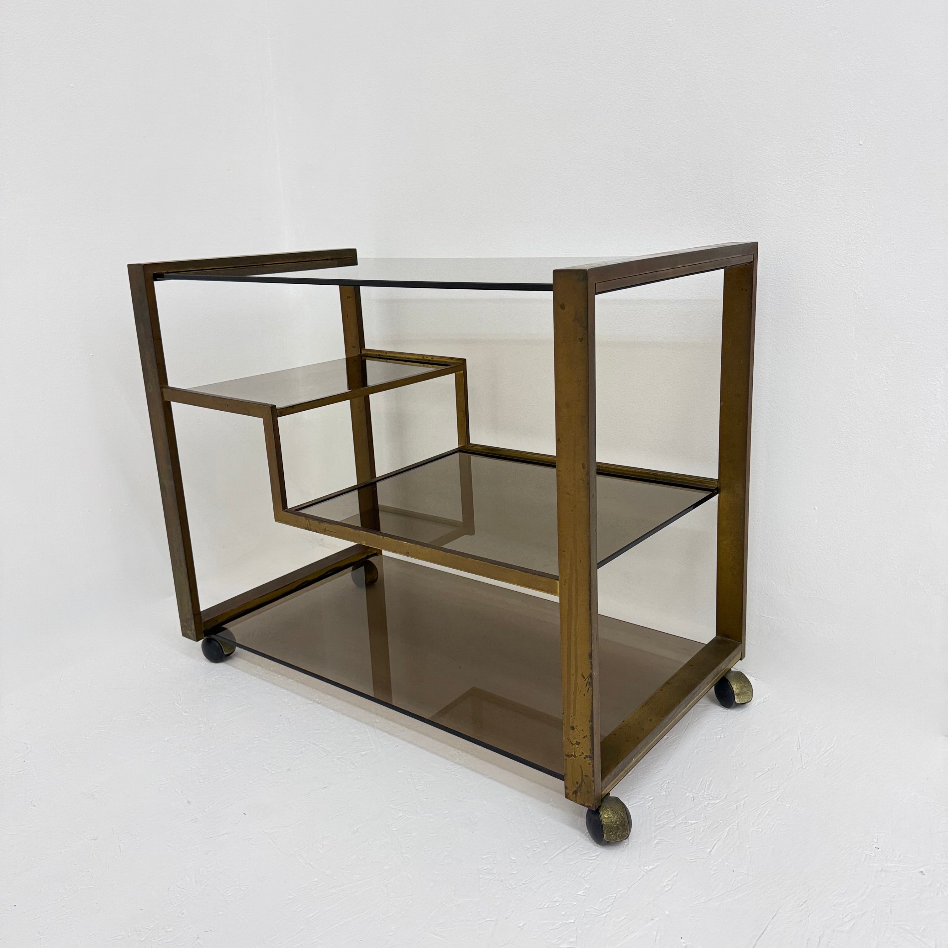Mid-Century_Brass_Bar_Cart_with_Smoked_Glass,_1970s