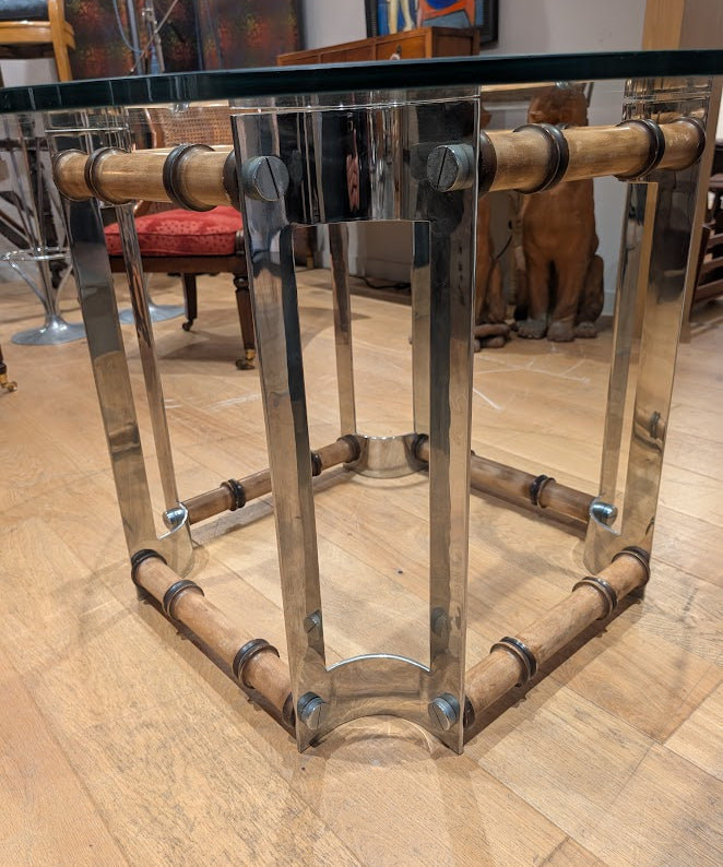 Vintage_Bamboo_and_Chrome_Coffee_Table_with_Glass_Top,_1987