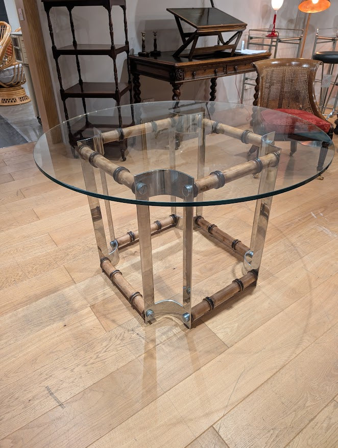 Vintage_Bamboo_and_Chrome_Coffee_Table_with_Glass_Top,_1987