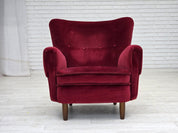 Mid-Century_Lounge_Chair,_Red_Velvet_Upholstery,_1960s_Denmark