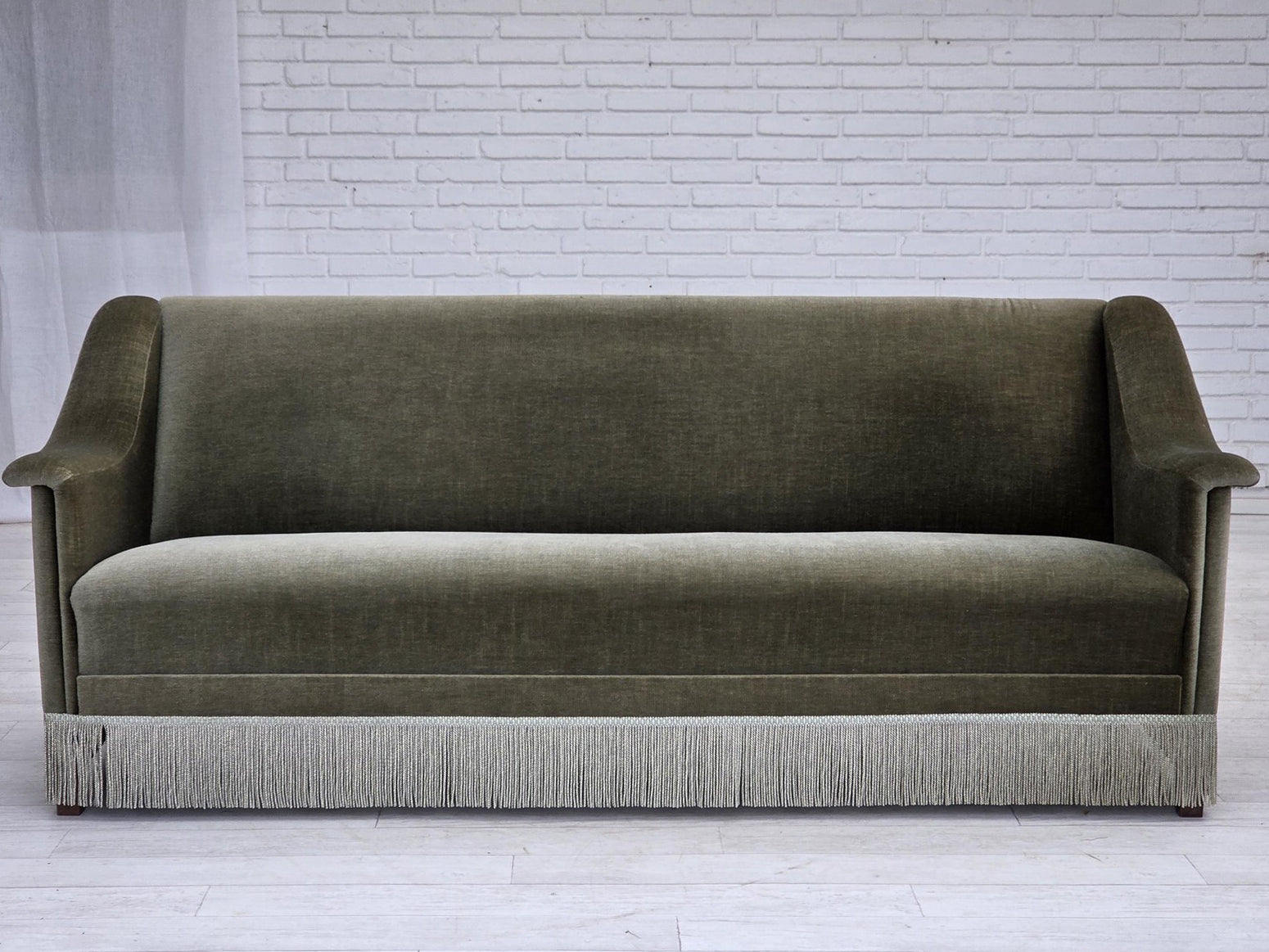 Danish_Three_Seater_Sofa_in_Green_Velour_and_Beech,_1970s,_Denmark
