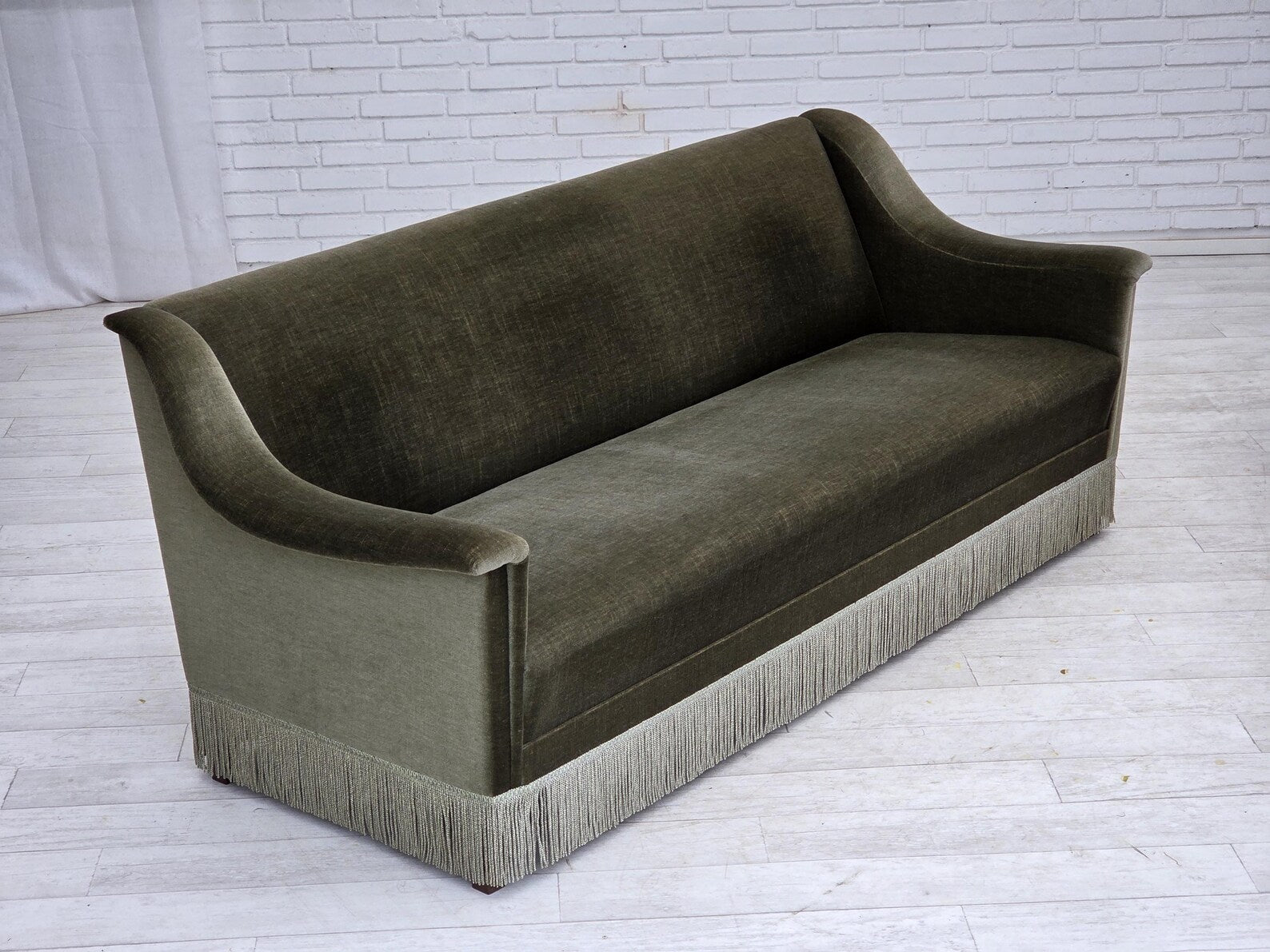 Danish_Three_Seater_Sofa_in_Green_Velour_and_Beech,_1970s,_Denmark