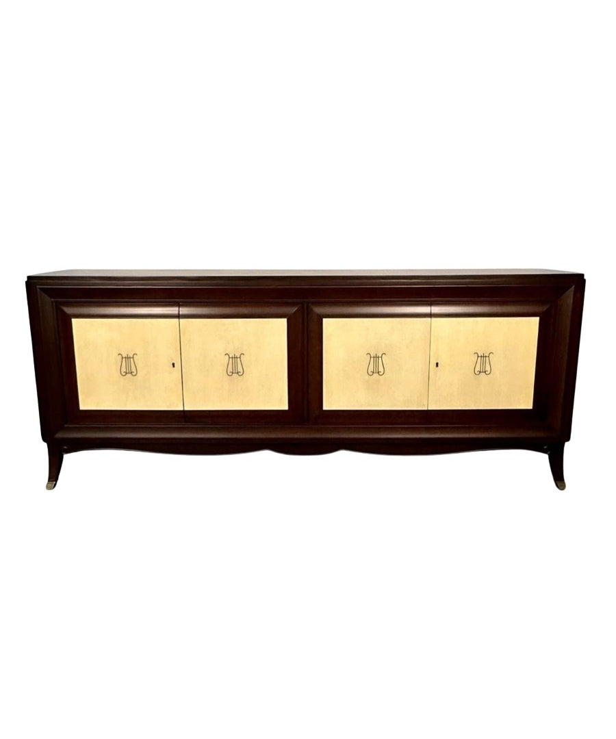 Mid-Century_Sideboard,Parchment_&_Mahogany_1950s_Italy