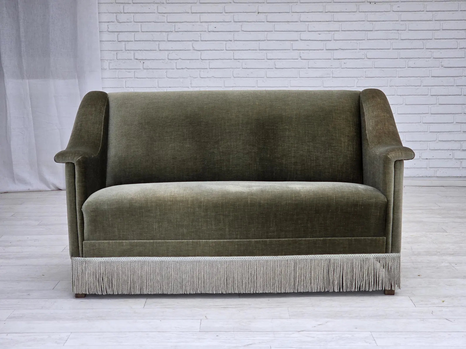 Danish_Two_Seater_Sofa_in_Green_Velour_and_Beech,_1970s,_Denmark