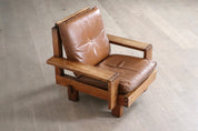 Midcentury_modern_Brutalist_lounge_chair_in_oak_and_leather,_Italy_1970s