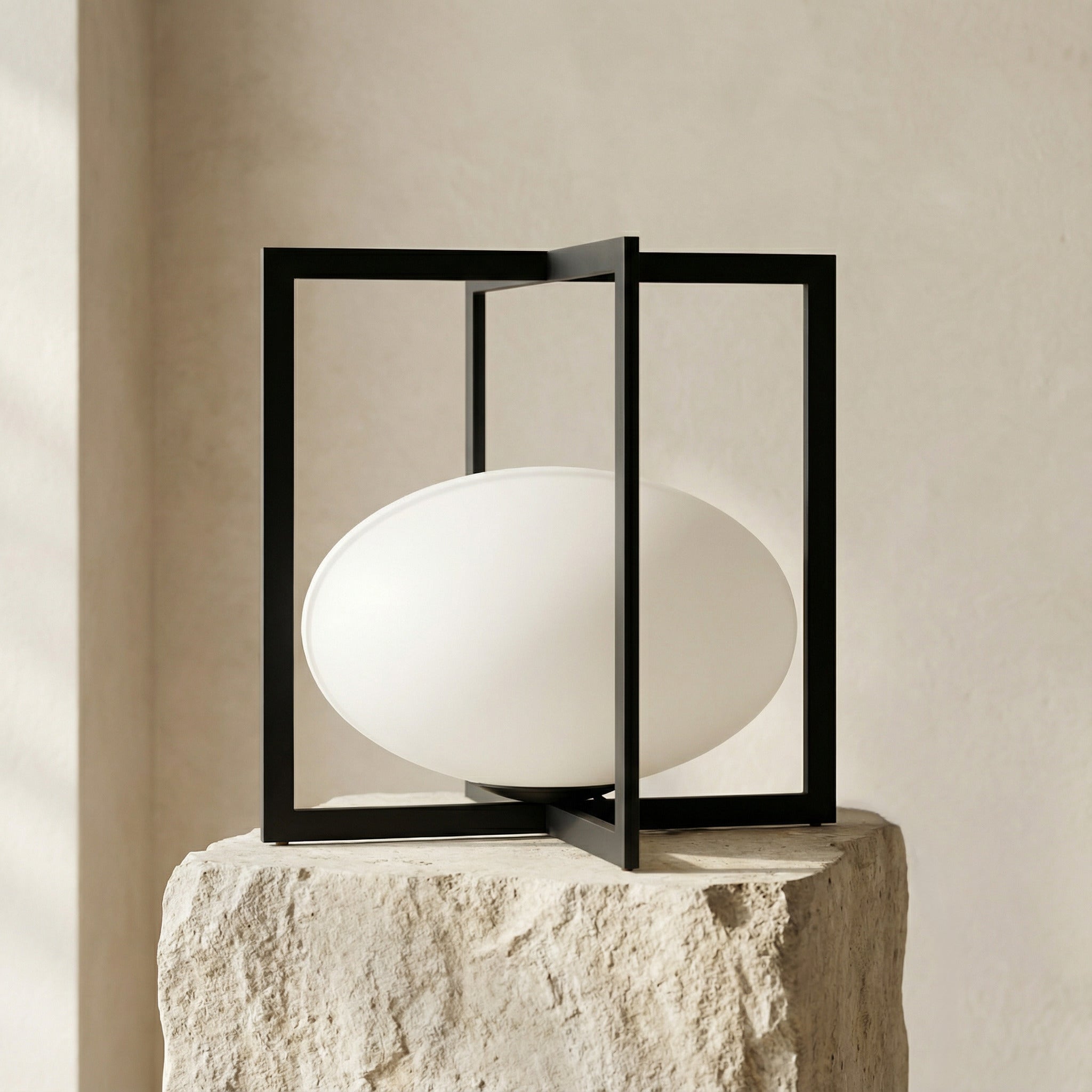 European_Modernist_Cube_Table_Lamp_Black_Metal_Glass_1970s