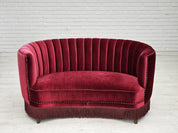 Modern_Banana_Lounge_Sofa,_Cherry_Red_Velour_&_Wood_Frame,_1970s_Denmark