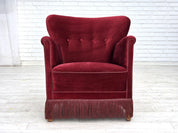 Modern_Lounge_Chair,_Red_Upholstery_&_Oak_Frame,_1970s_Denmark