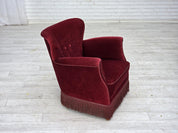 Modern_Lounge_Chair,_Red_Upholstery_&_Oak_Frame,_1970s_Denmark
