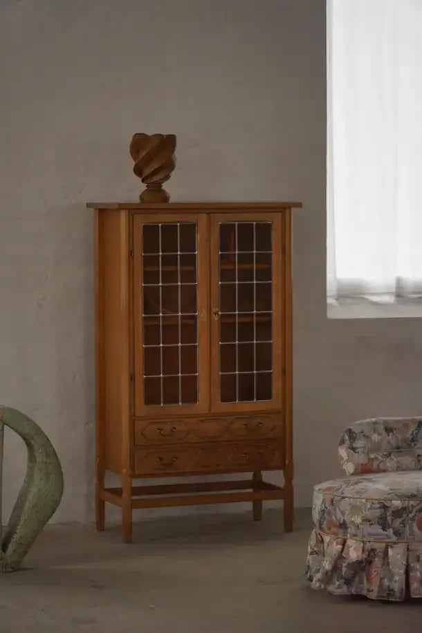 Modern_Oak_Display_Cabinet_with_Leaded_Glass_Doors,_Danish_Cabinetmaker_Crafted_Showcase