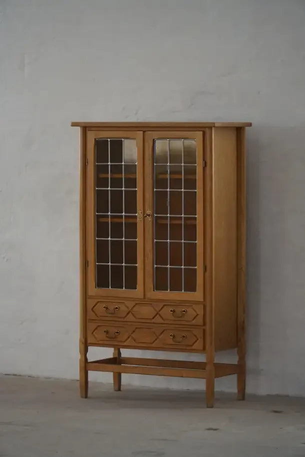 Modern_Oak_Display_Cabinet_with_Leaded_Glass_Doors,_Danish_Cabinetmaker_Crafted_Showcase