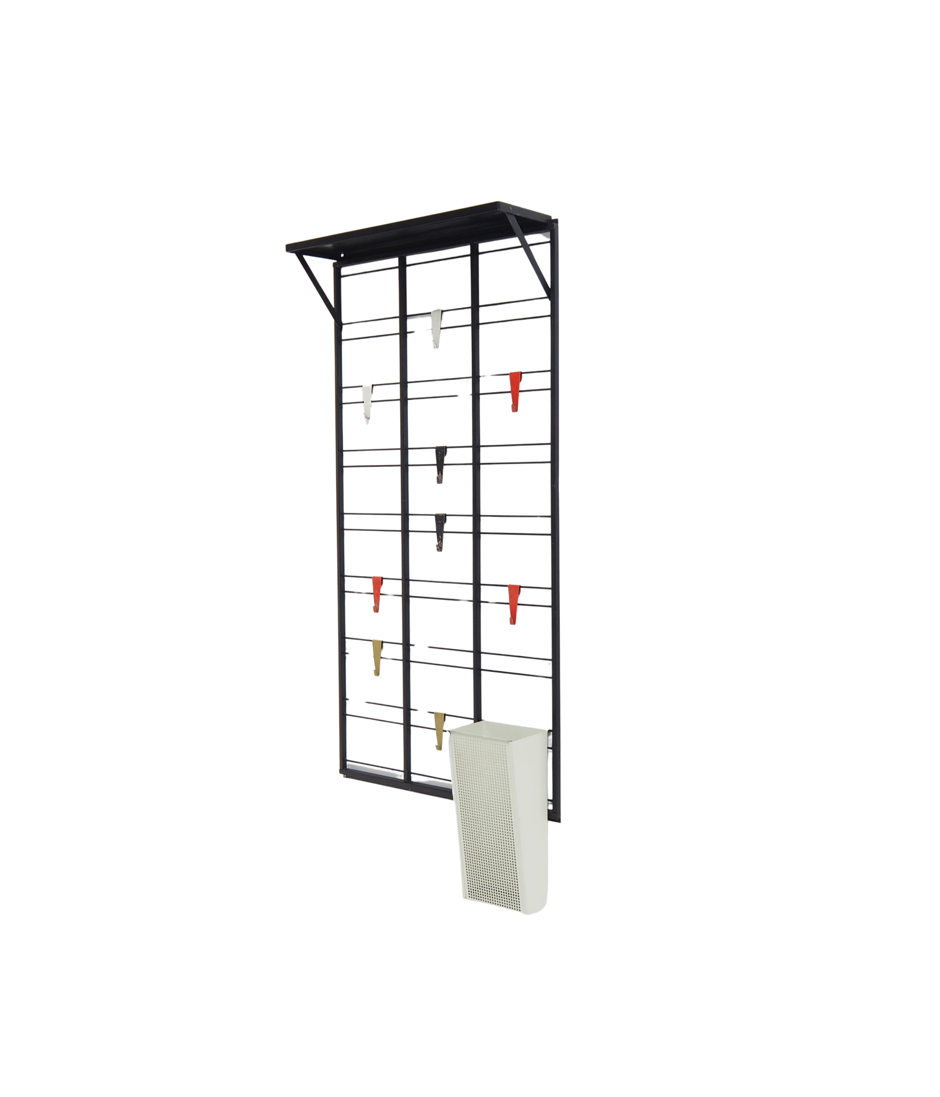 Modernist_Black_Metal_Coat_Rack_with_Colorful_Hooks,_Hat_Shelf_and_Umbrella_Stand