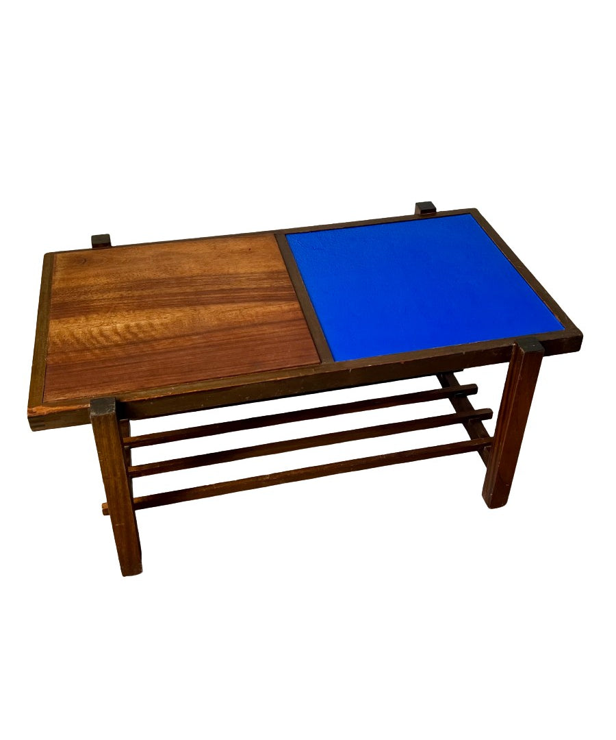 Modernist_Coffee_Table_in_Wood_and_Blue_Glass_in_the_Style_of_Gerrit_Rietveld,_1960s,_Europe