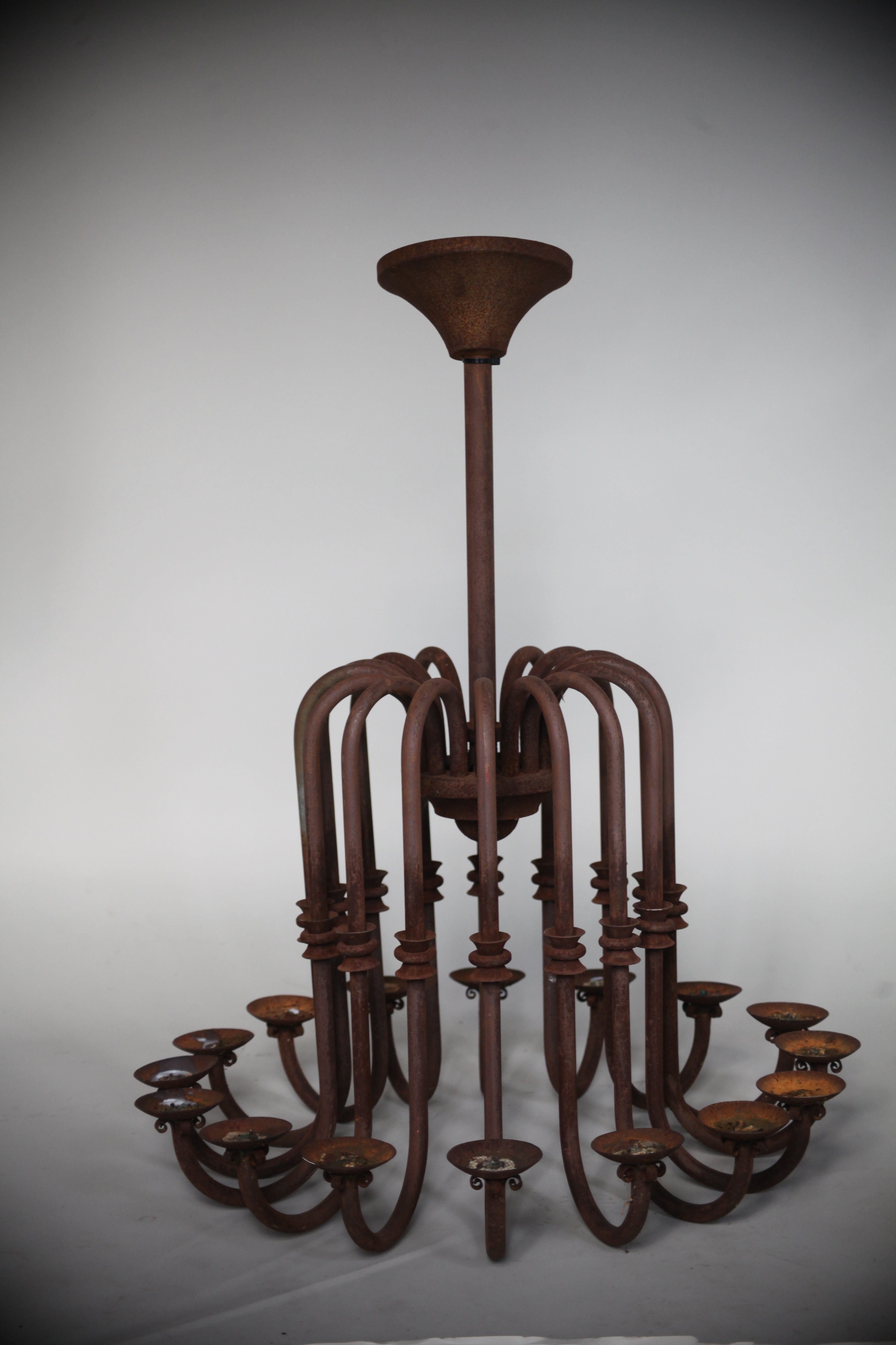 Large_Antique_16_Arm_Candle_Chandelier_with_Aged_Patina,_Rustic_European_Iron_Lighting