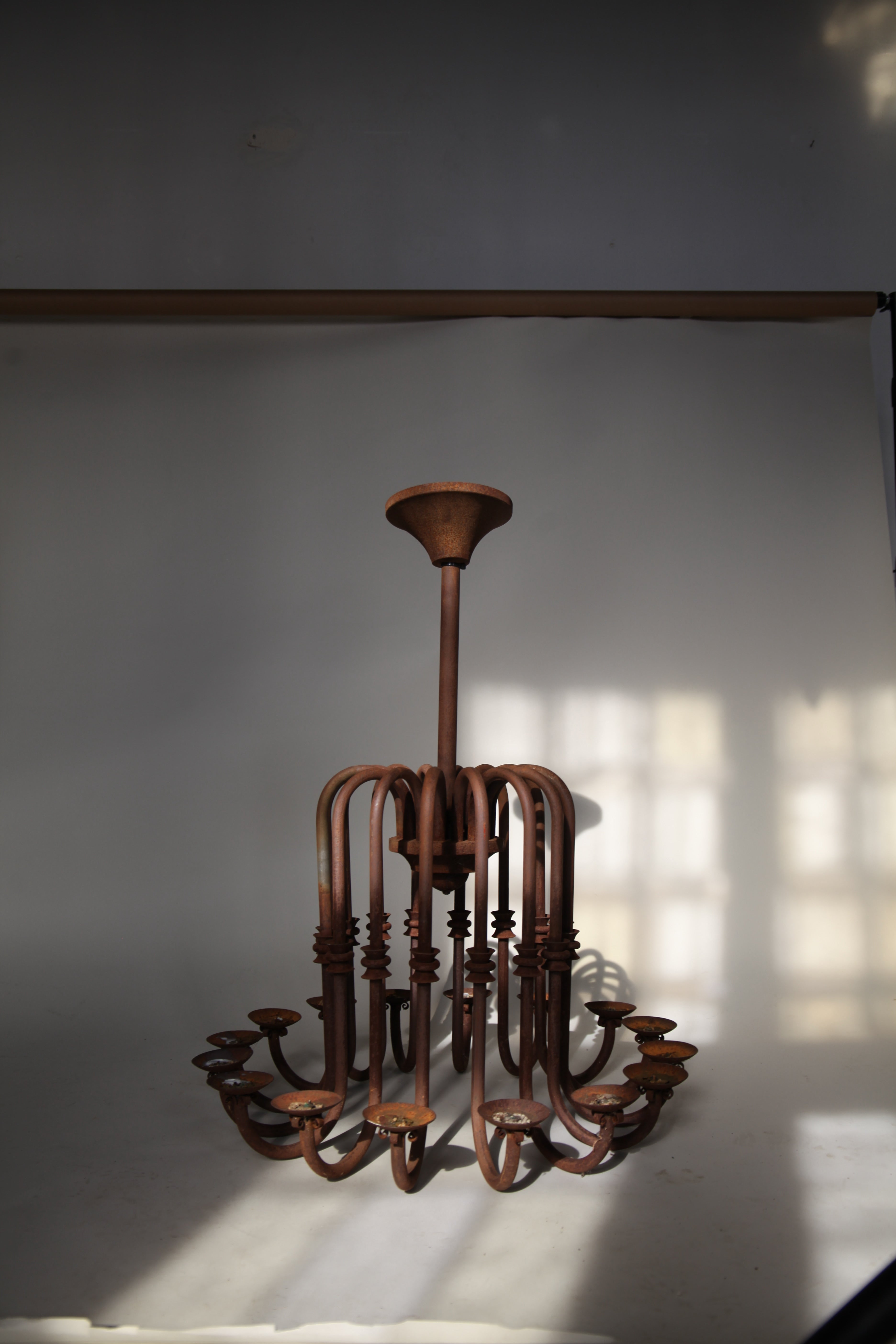 Large_Antique_16_Arm_Candle_Chandelier_with_Aged_Patina,_Rustic_European_Iron_Lighting