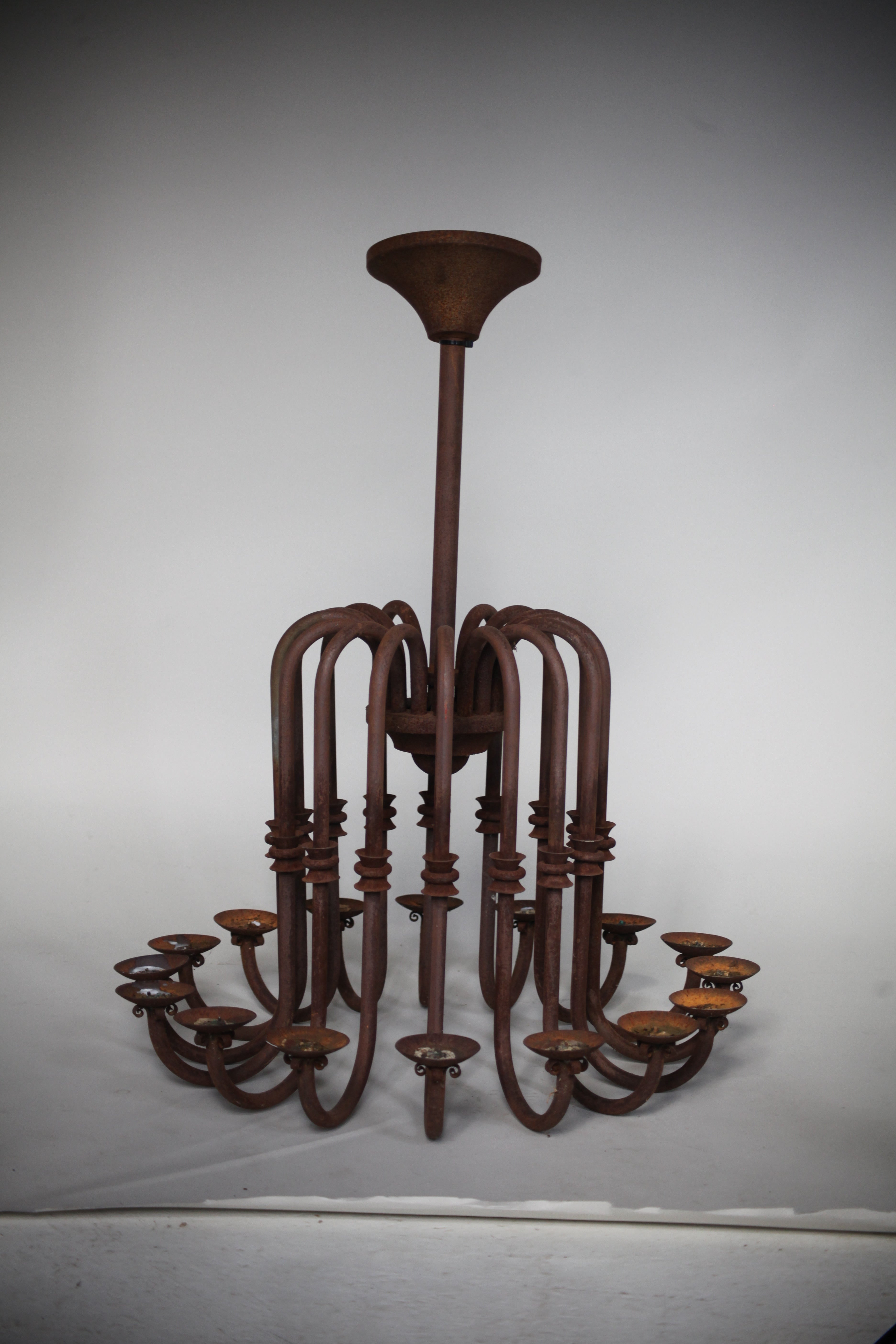 Large_Antique_16_Arm_Candle_Chandelier_with_Aged_Patina,_Rustic_European_Iron_Lighting