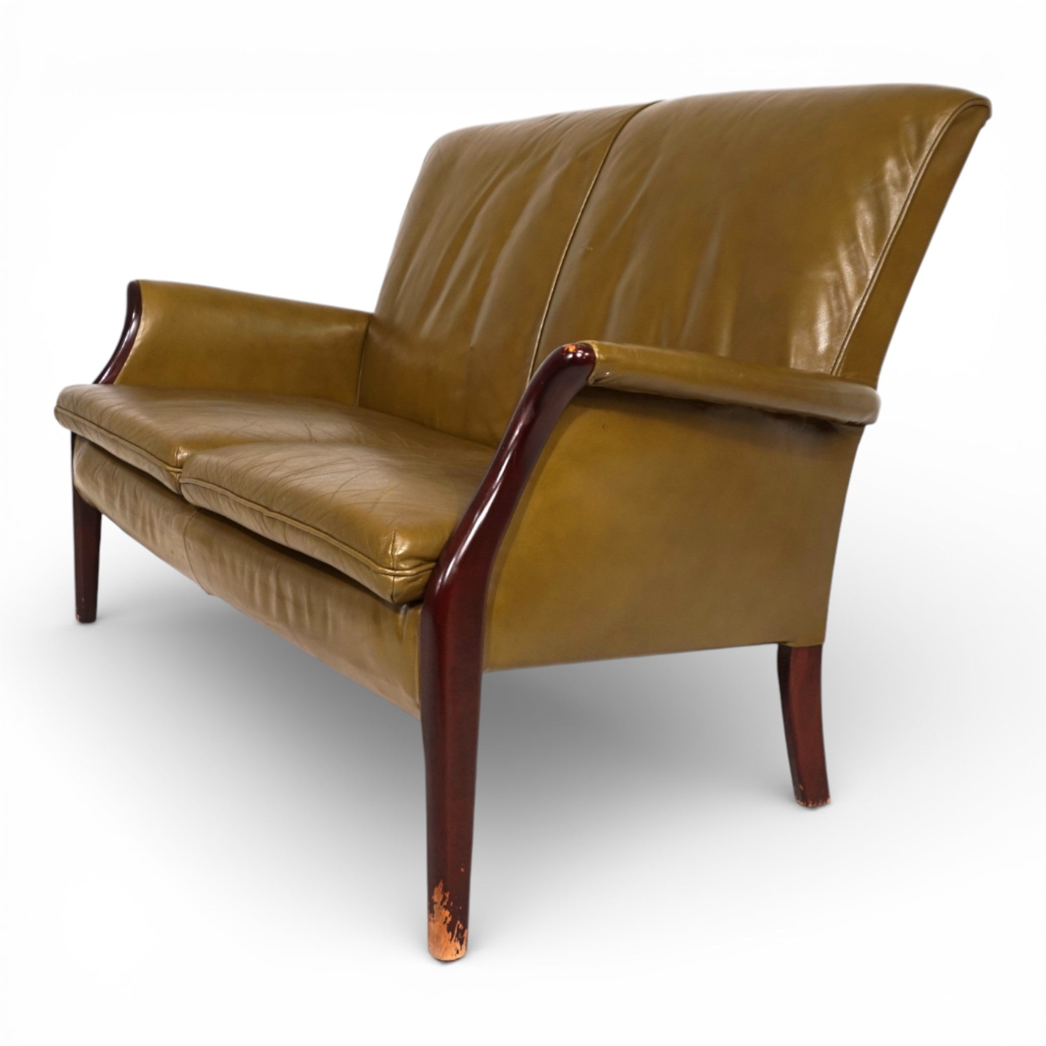 Moss_green_Froxfield_leather_two-seater_sofa_by_Parker_Knoll,_1960
