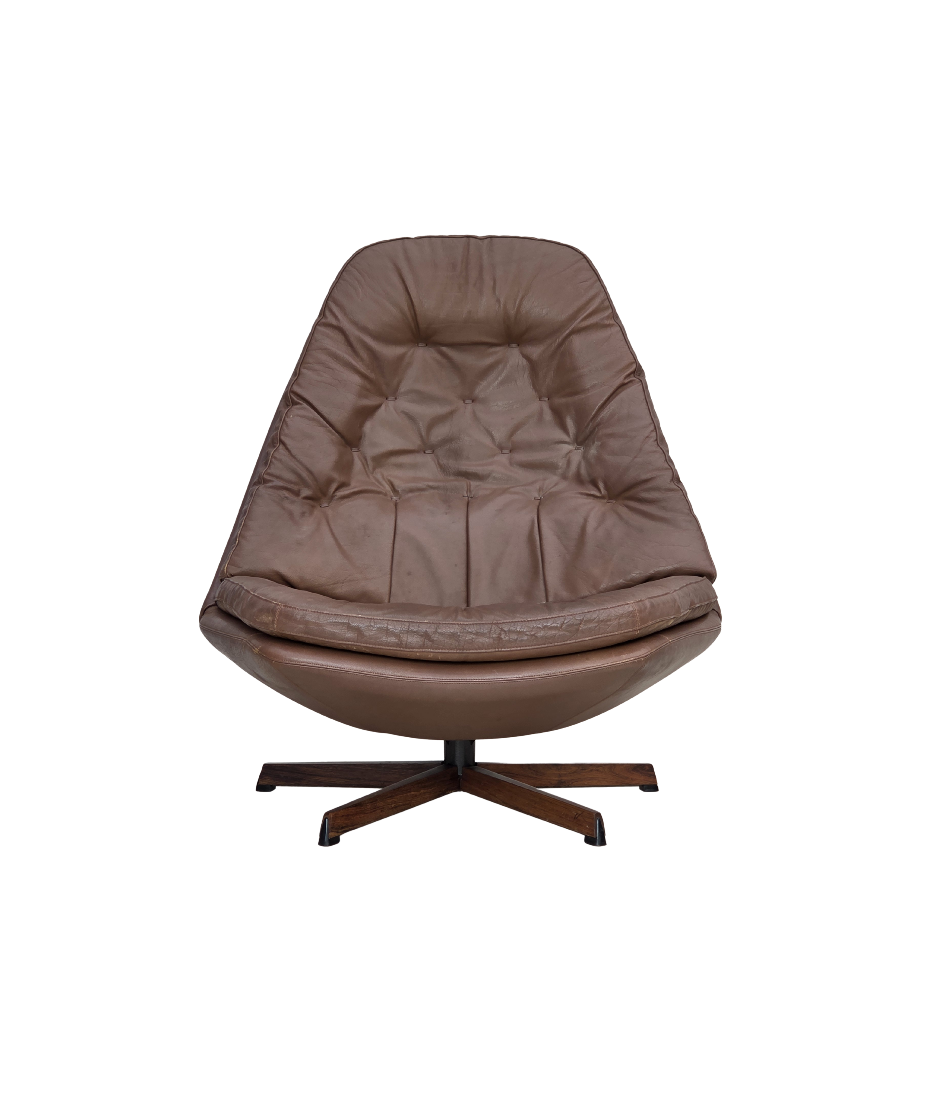 MS68_Swivel_Lounge_Chair_by_Madsen_&_Schubell,_Brown_Leather_and_Teak,_Denmark,_1970s