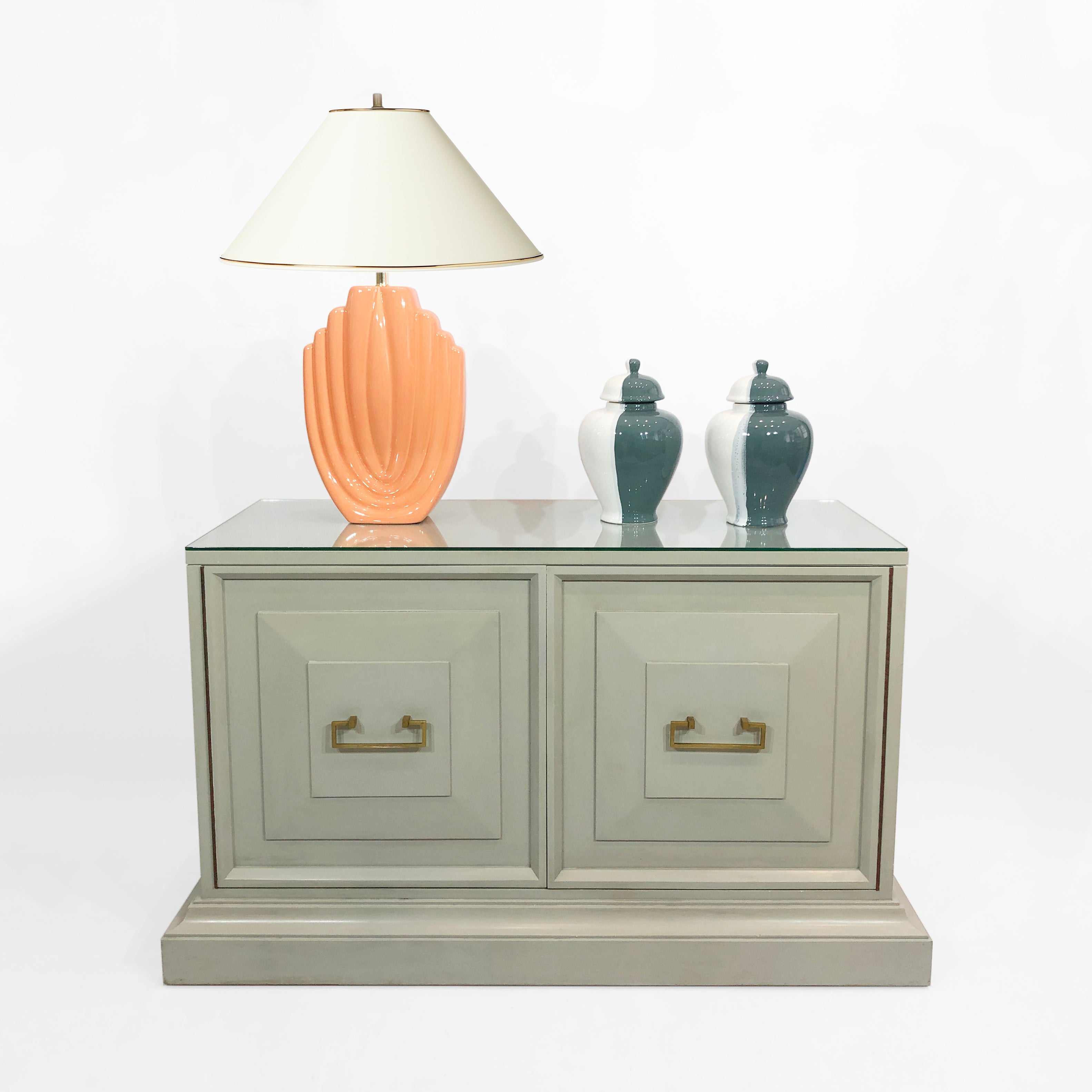 Neoclassical_Duck_Egg_Blue_Cabinet_with_Brass_and_Glass_Top,_USA_1970s