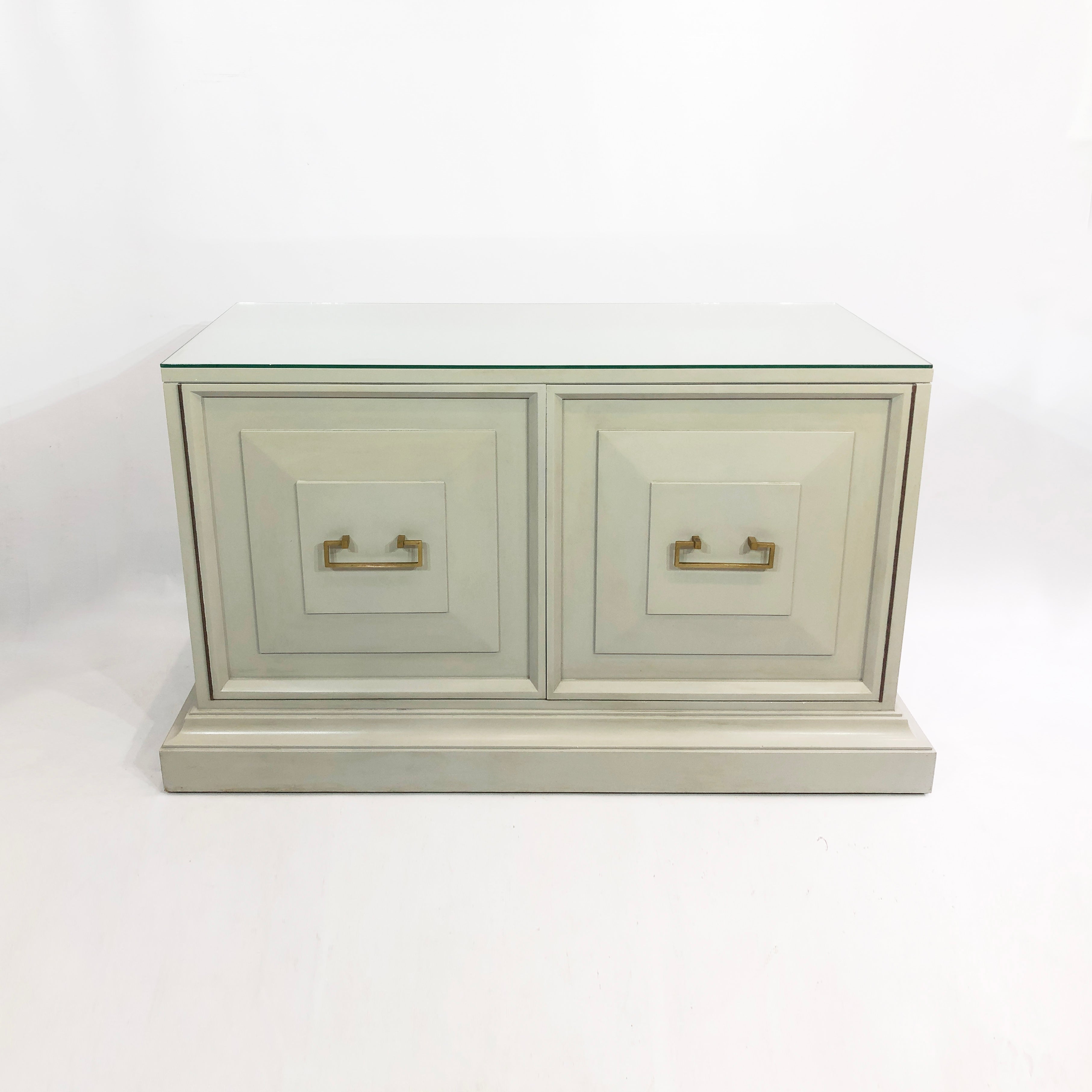 Neoclassical_Duck_Egg_Blue_Cabinet_with_Brass_and_Glass_Top,_USA_1970s