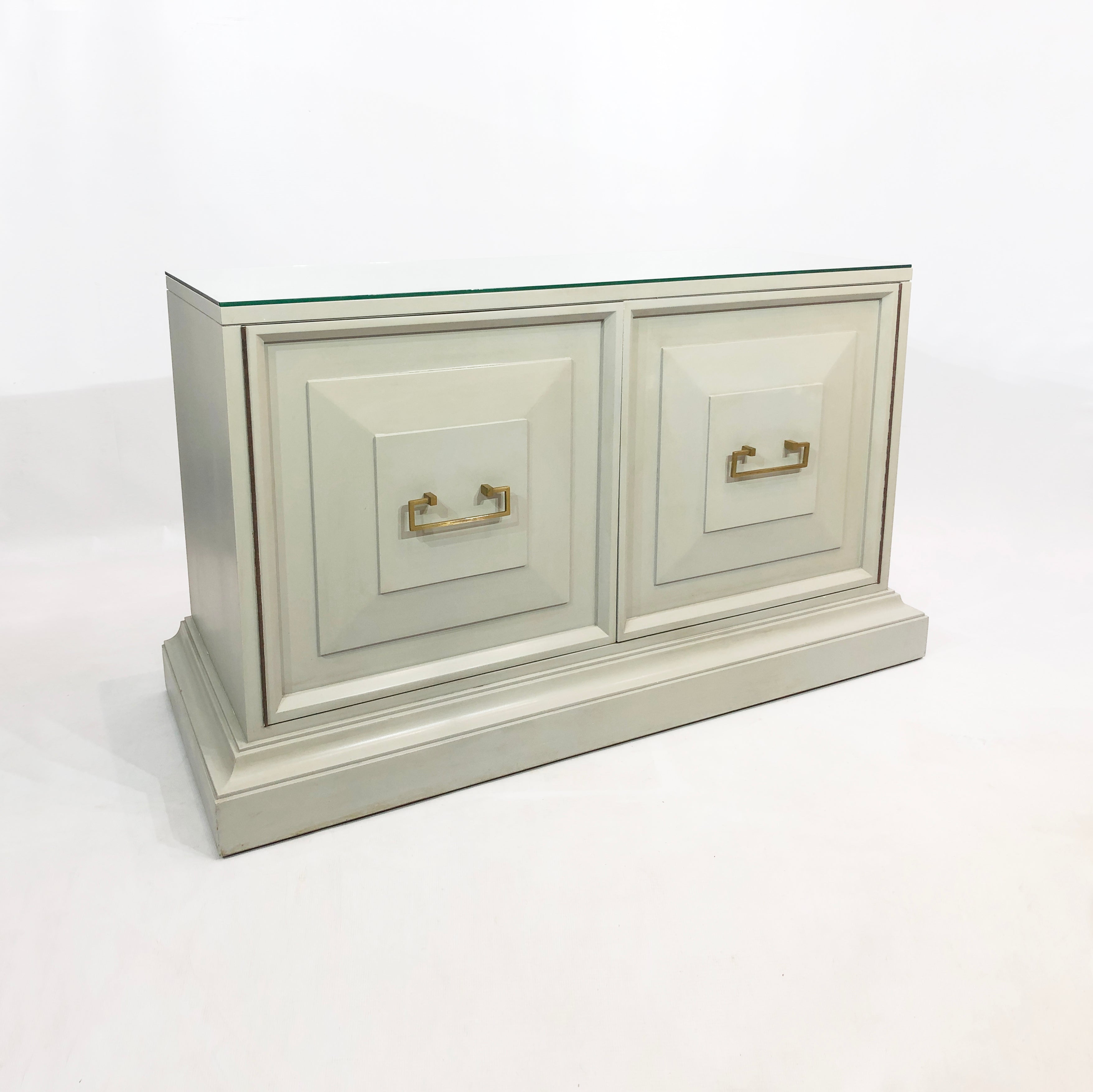 Neoclassical_Duck_Egg_Blue_Cabinet_with_Brass_and_Glass_Top,_USA_1970s