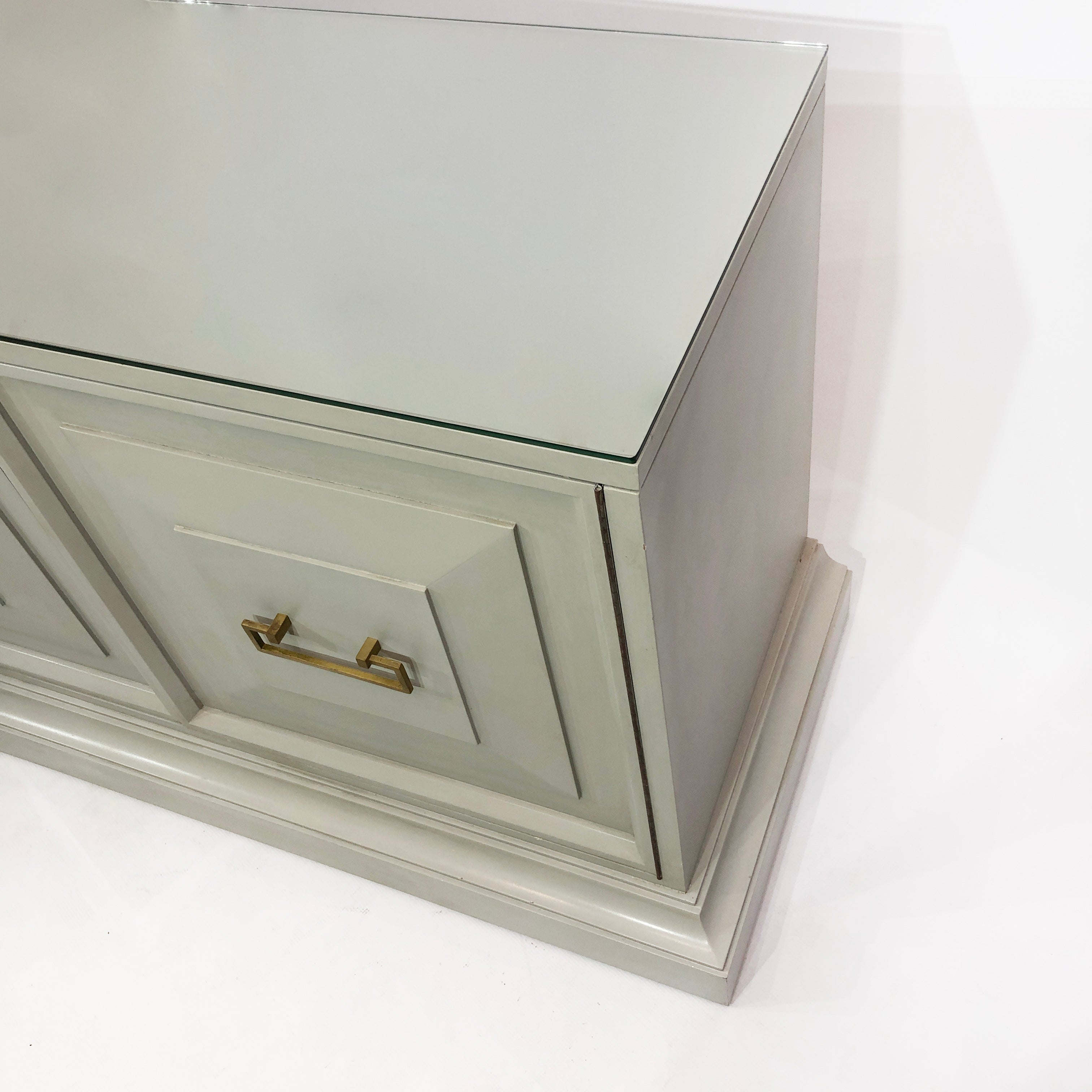 Neoclassical_Duck_Egg_Blue_Cabinet_with_Brass_and_Glass_Top,_USA_1970s