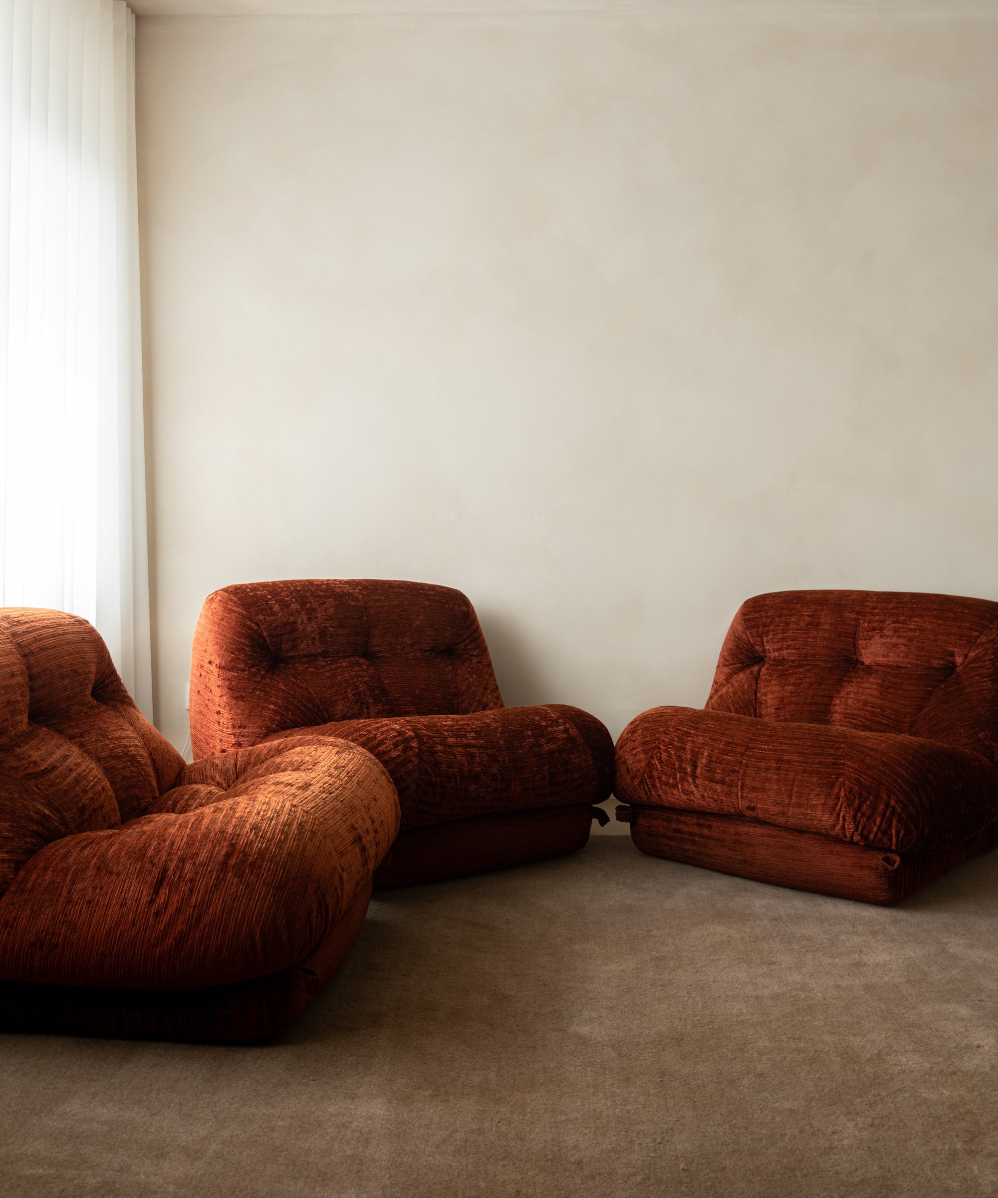 Set_of_3_Rino_Maturi_Nuvolone_Modular_Sofa_for_Mimo_Padova_in_Rust_Textured_Upholstery,_Italy,_1970s