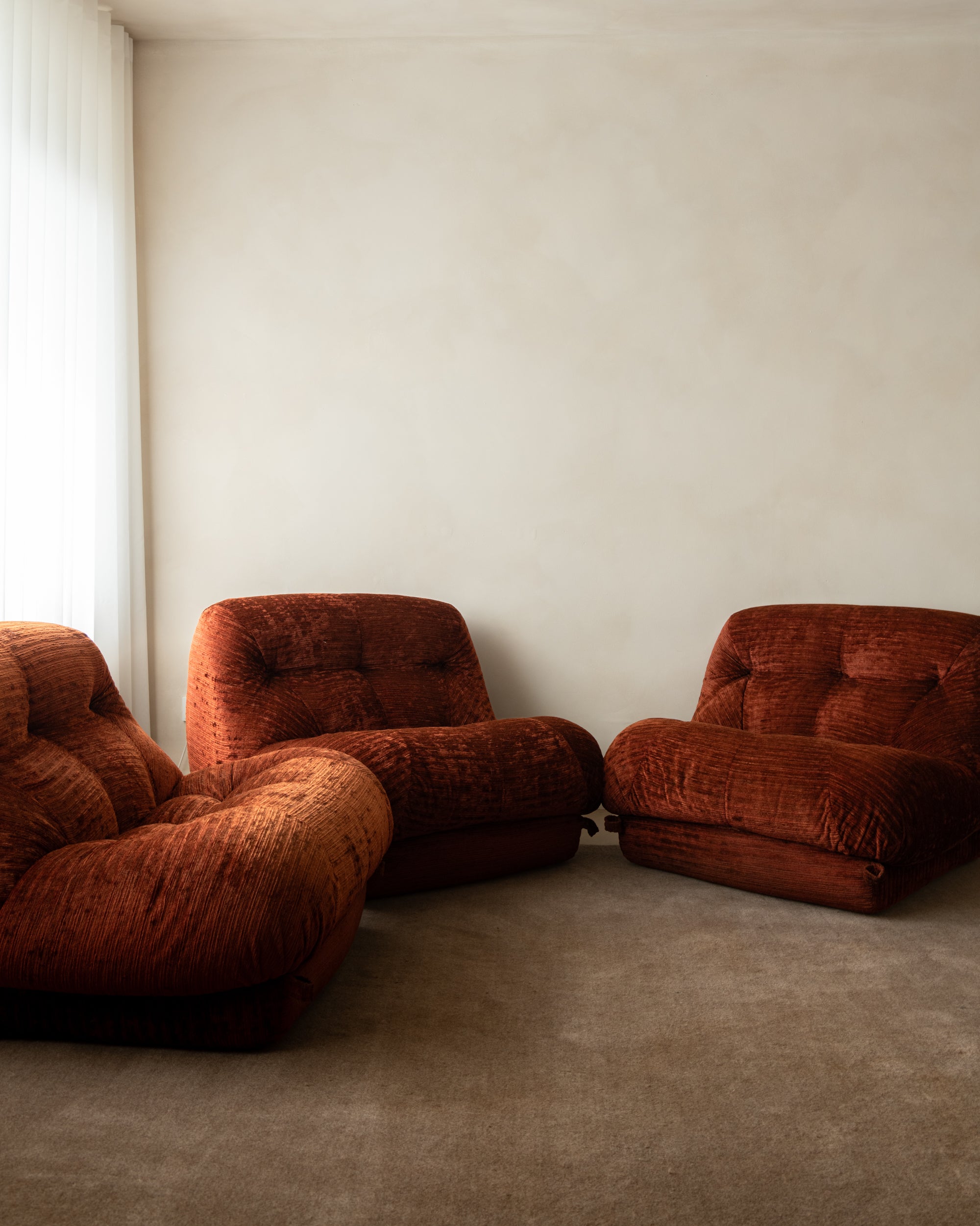 Set_of_3_Rino_Maturi_Nuvolone_Modular_Sofa_for_Mimo_Padova_in_Rust_Textured_Upholstery,_Italy,_1970s