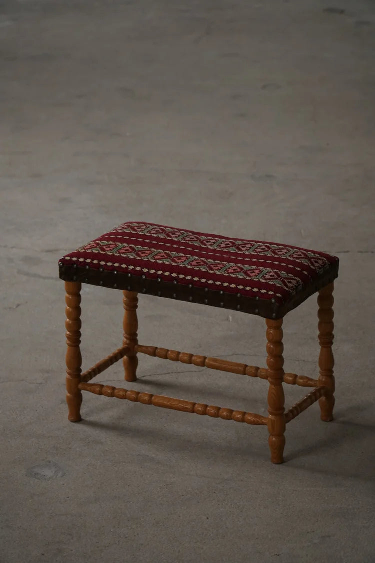 Oak_Stool_with_Patterned_Textile,_Scandinavian_Rustic_Design