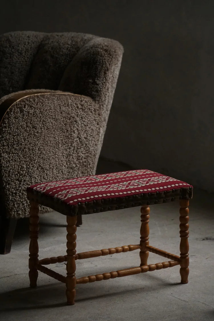 Oak_Stool_with_Patterned_Textile,_Scandinavian_Rustic_Design
